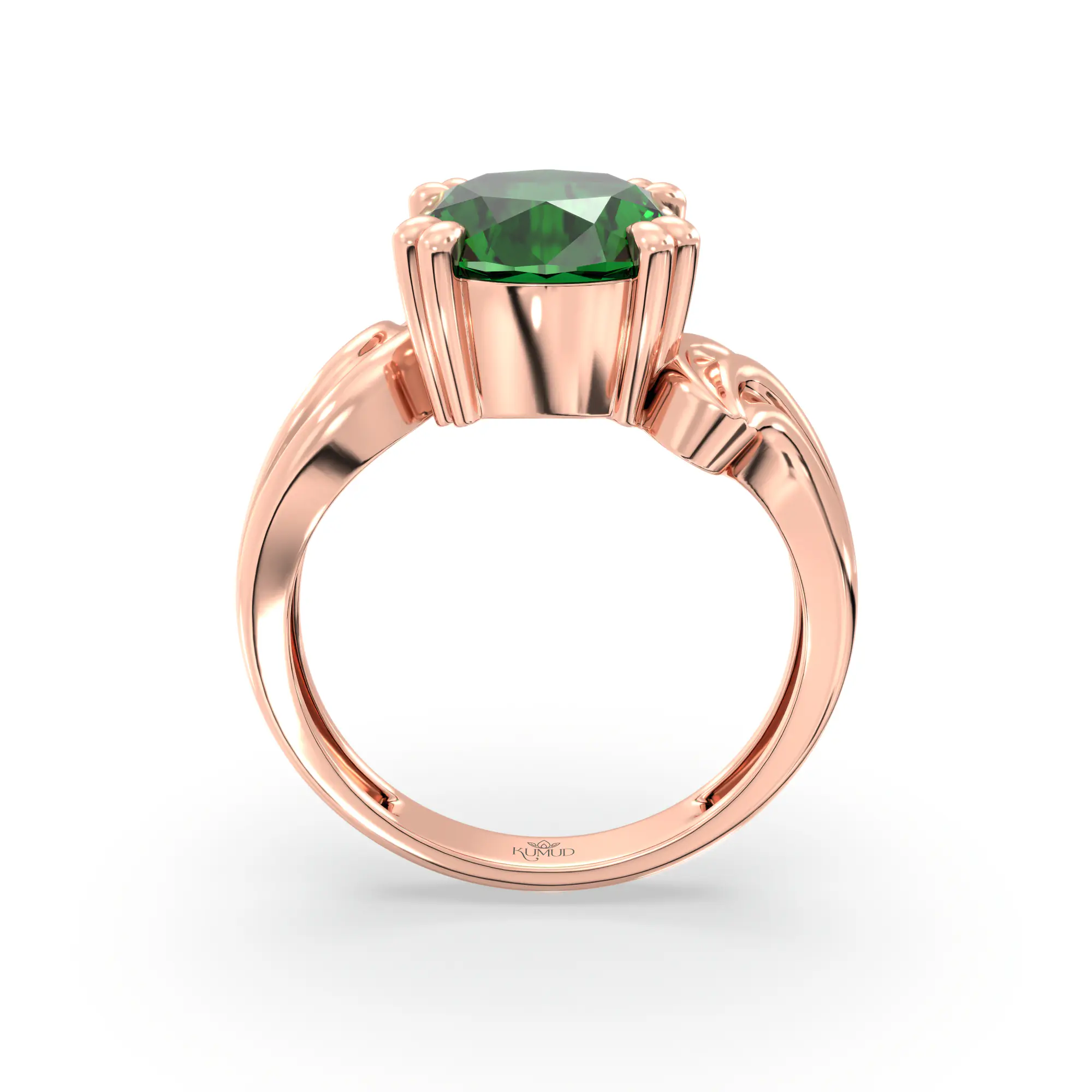 Emerald (Panna) Ring for Women in 18K Rose Gold – Oval 9x8 mm, Prong Setting, 5 g (Design K17A-37) thumbnail