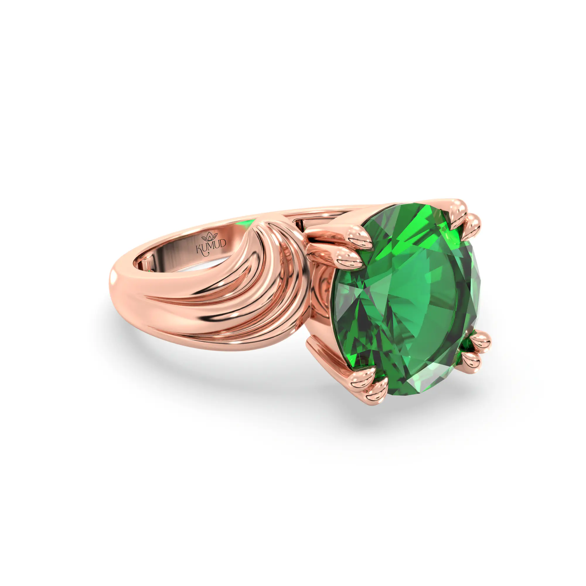 Emerald (Panna) Ring for Women in 18K Rose Gold – Oval 9x8 mm, Prong Setting, 5 g (Design K17A-37) thumbnail