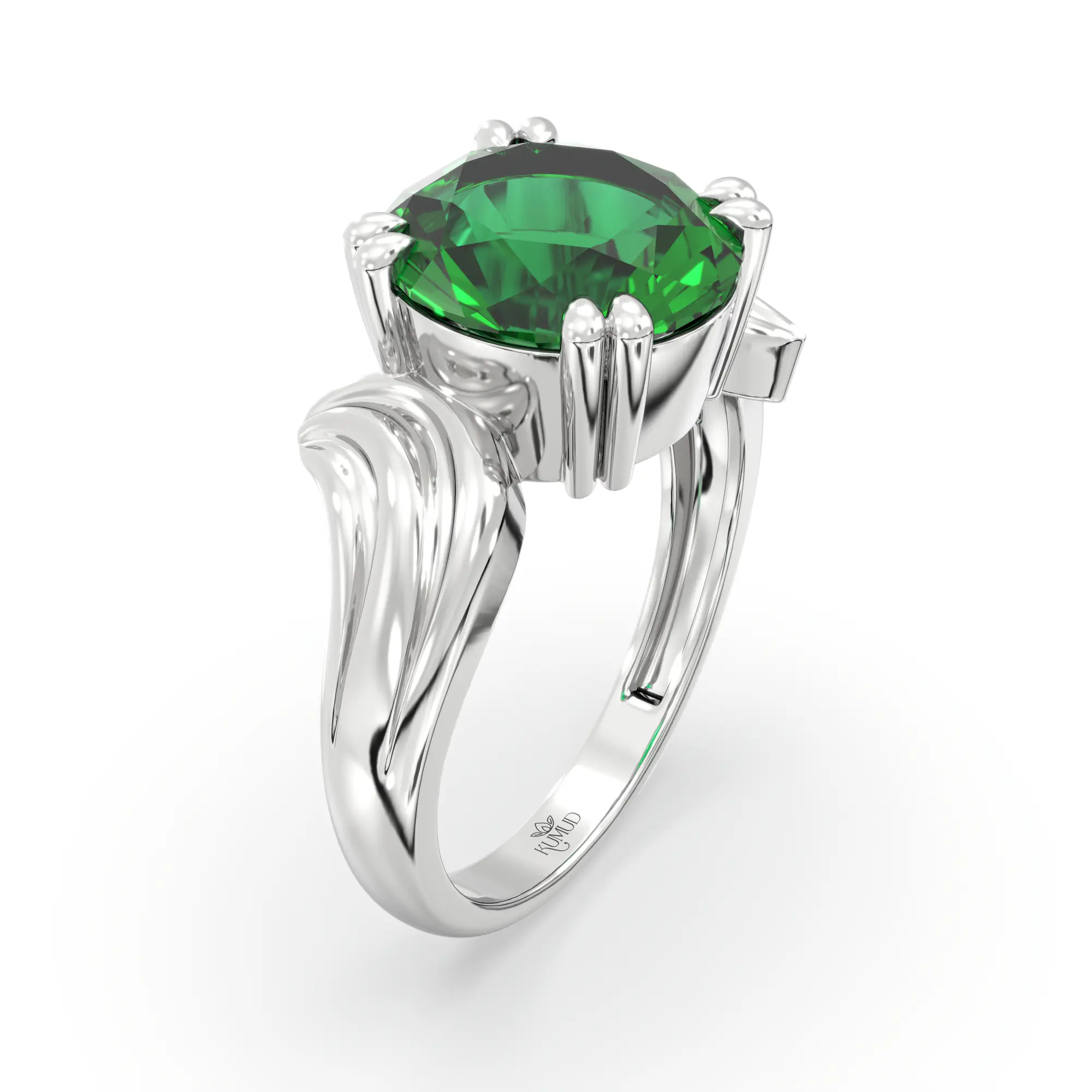 Emerald (Panna) Ring for Women in 18K White Gold – Oval 9x8 mm, Prong Setting, 5 g (Design K17A-37) thumbnail