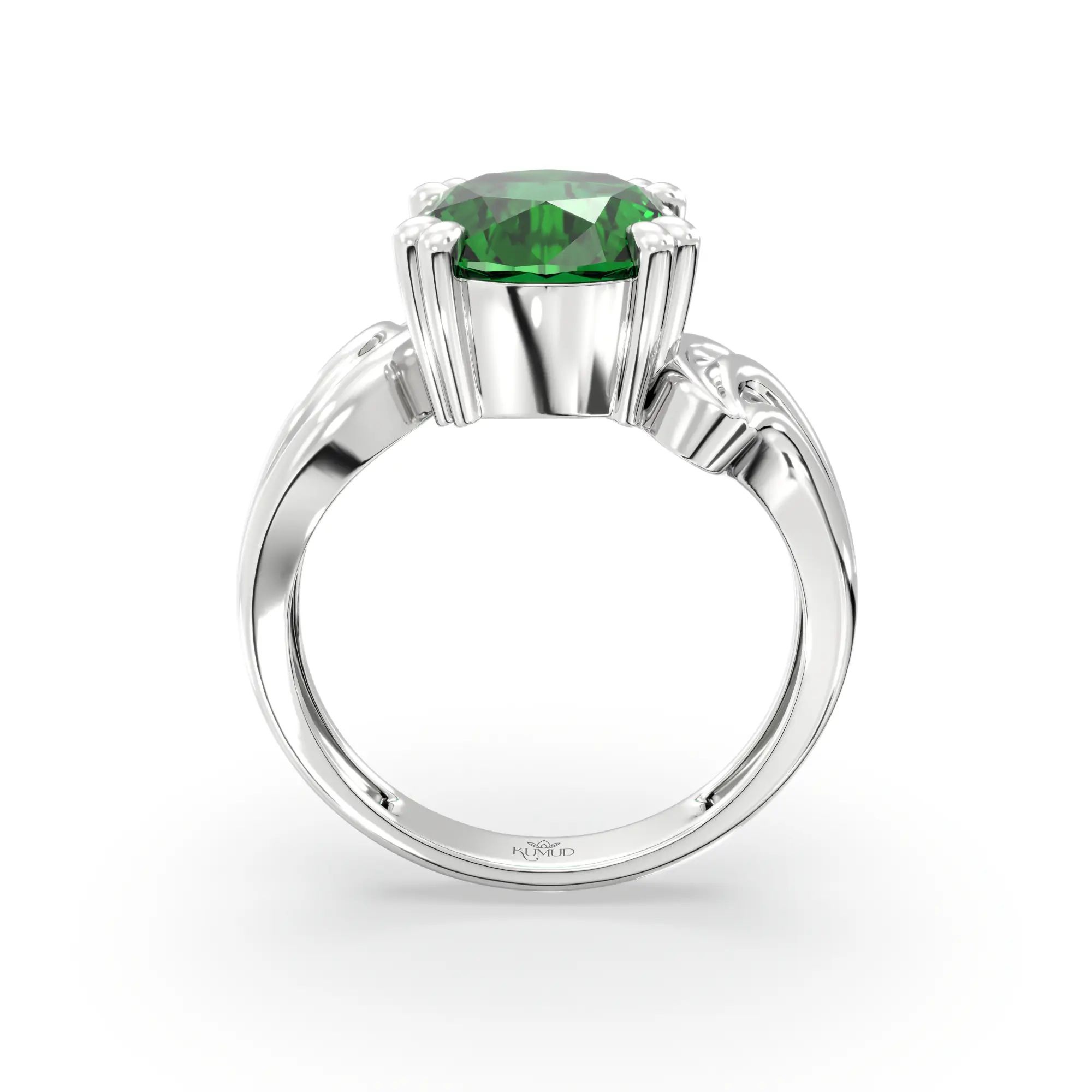 Emerald (Panna) Ring for Women in 18K White Gold – Oval 9x8 mm, Prong Setting, 5 g (Design K17A-37) thumbnail