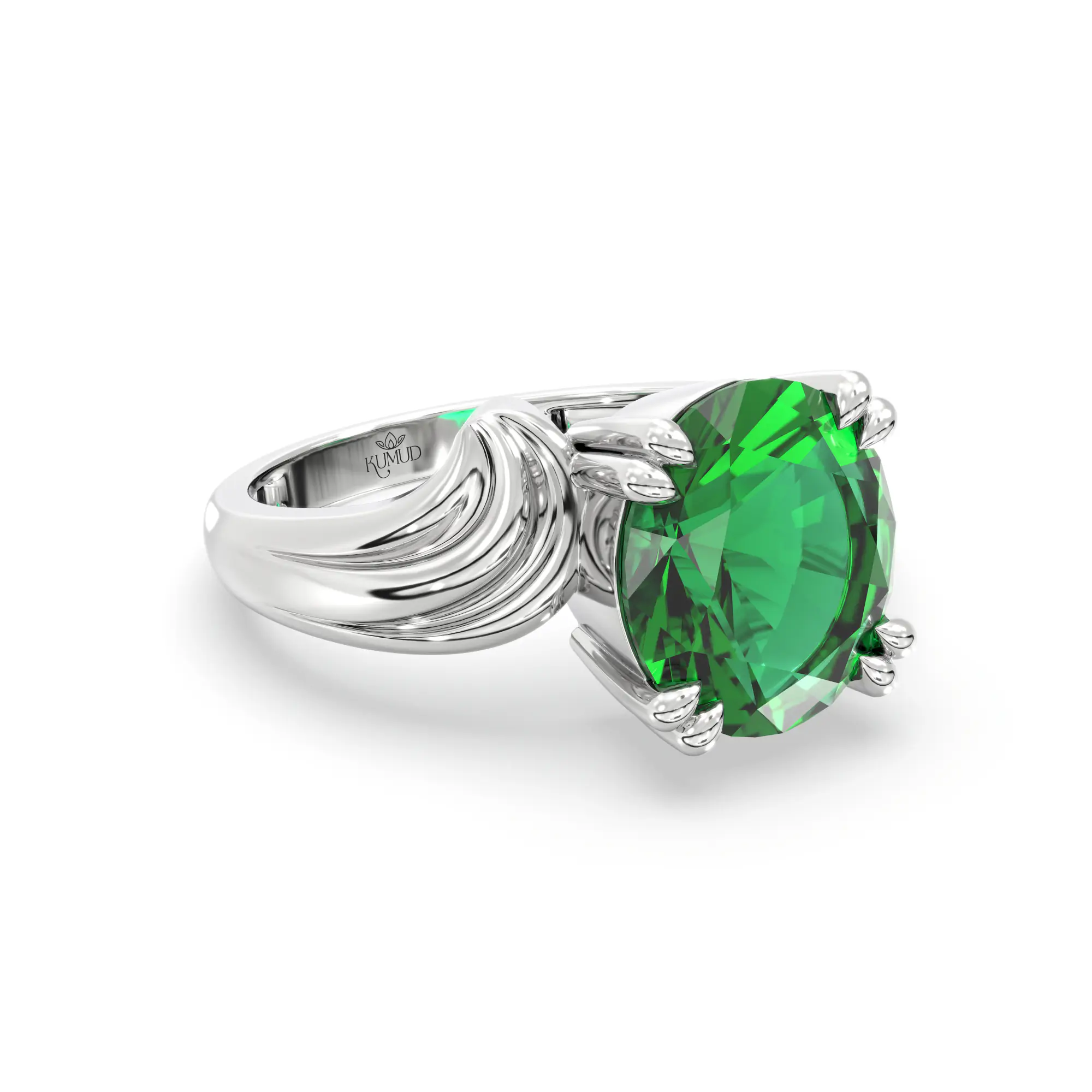 Emerald (Panna) Ring for Women in 18K White Gold – Oval 9x8 mm, Prong Setting, 5 g (Design K17A-37) thumbnail
