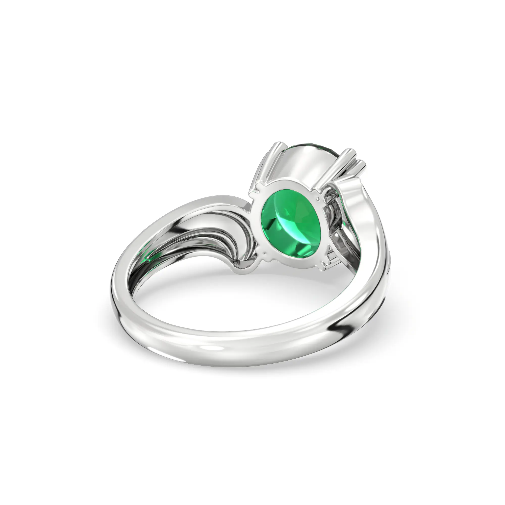 Emerald (Panna) Ring for Women in 18K White Gold – Oval 9x8 mm, Prong Setting, 5 g (Design K17A-37) thumbnail