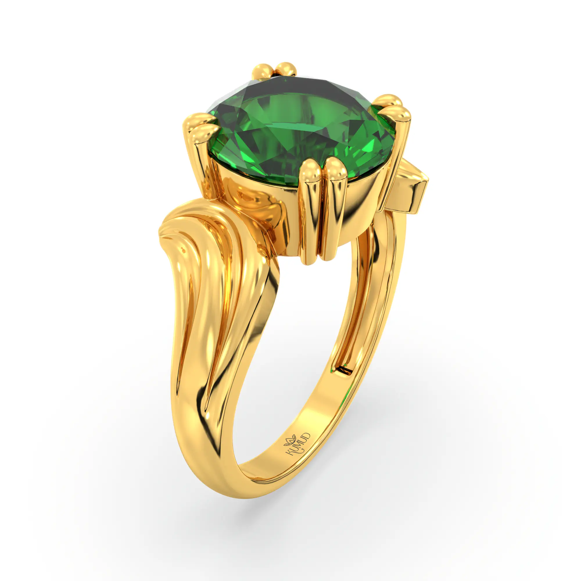 Emerald (Panna) Ring for Women in 22K Yellow Gold – Oval 9x8 mm, Prong Setting, 5 g (Design K17A-37) thumbnail