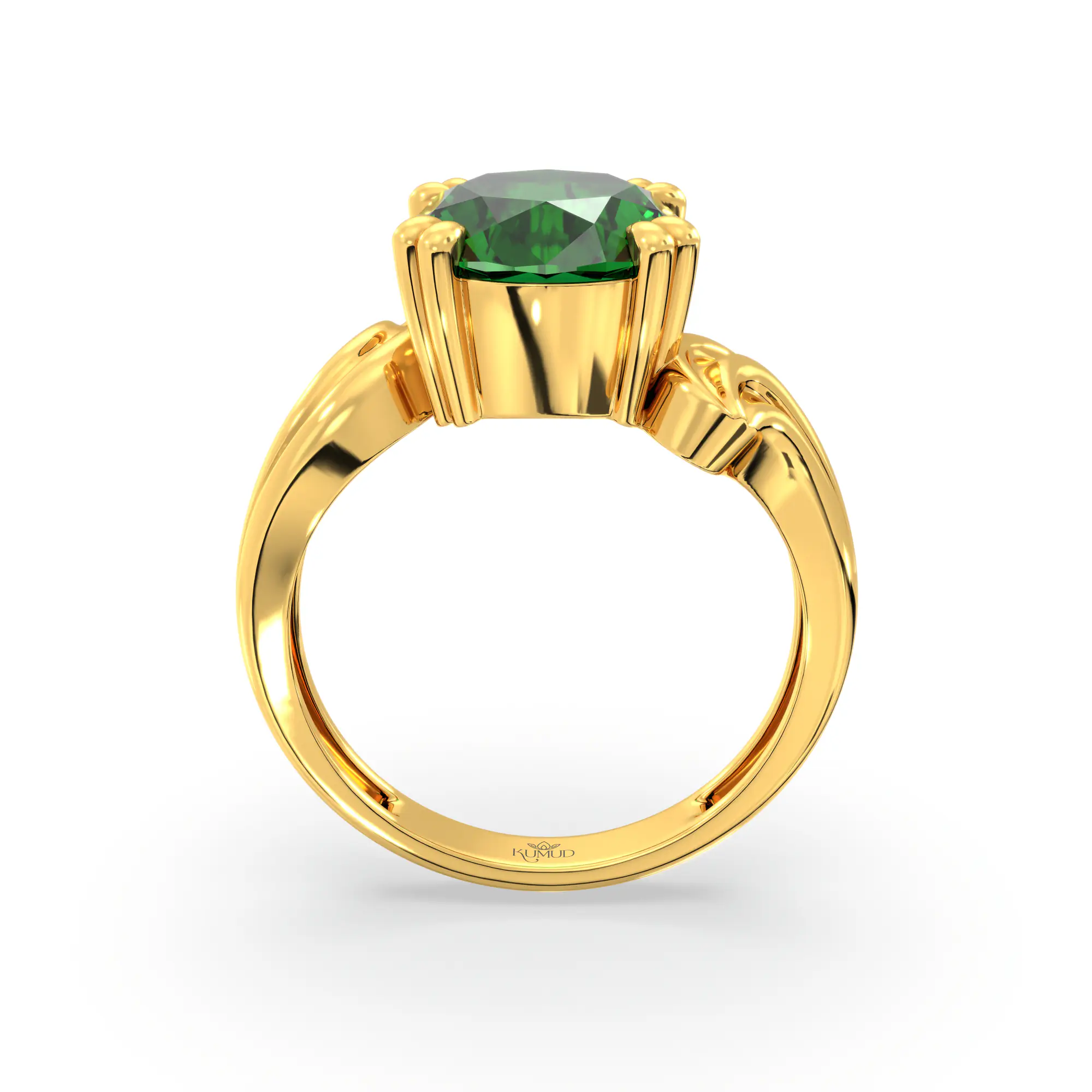 Emerald (Panna) Ring for Women in 22K Yellow Gold – Oval 9x8 mm, Prong Setting, 5 g (Design K17A-37) thumbnail