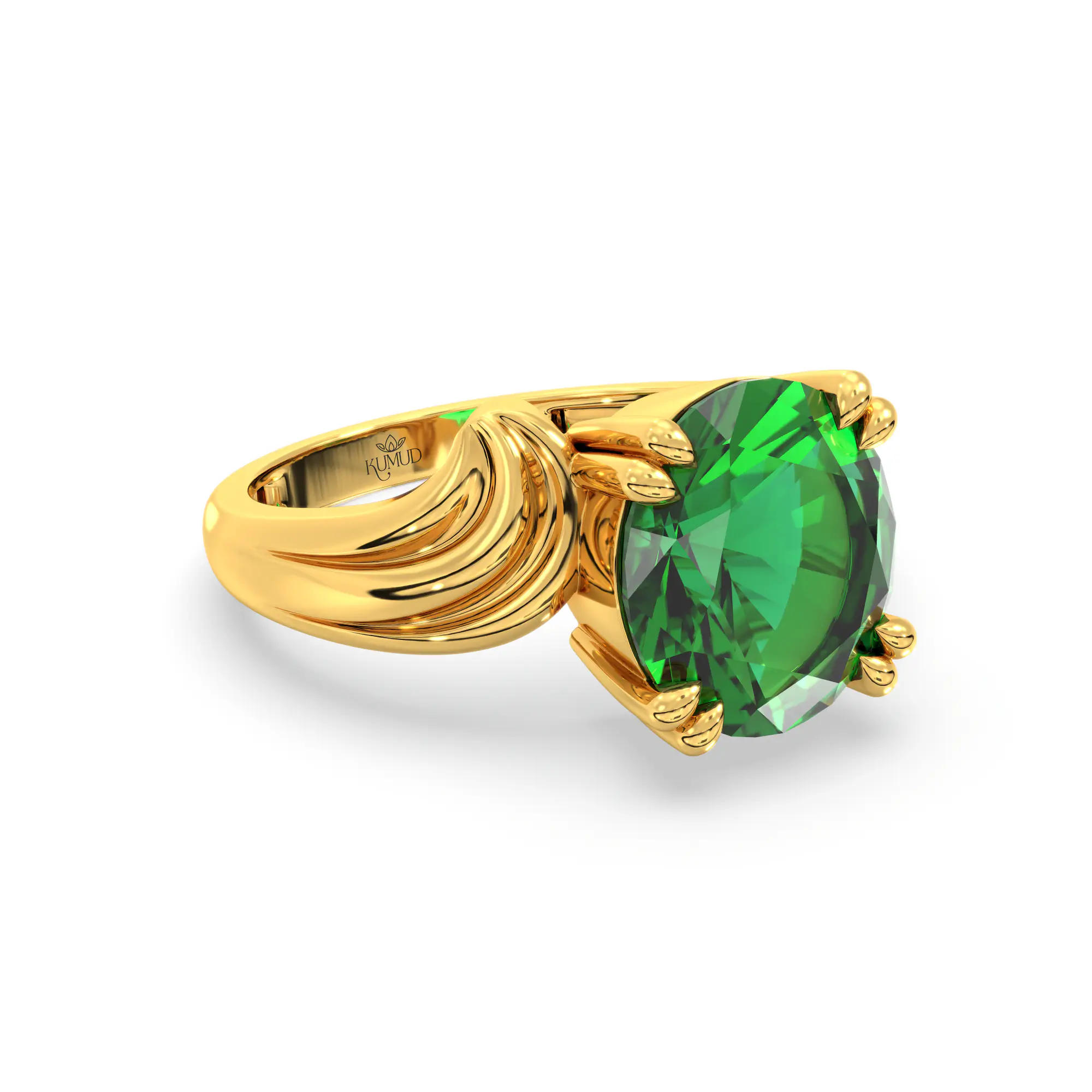 Emerald (Panna) Ring for Women in 22K Yellow Gold – Oval 9x8 mm, Prong Setting, 5 g (Design K17A-37) thumbnail