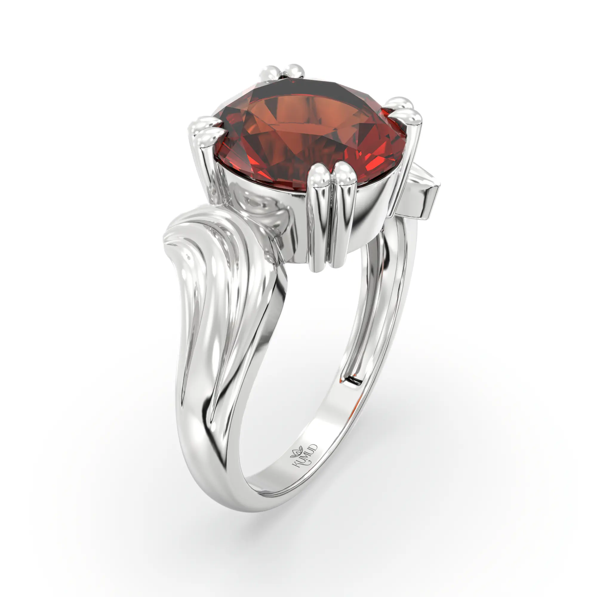 Hessonite (Gomed) Ring for Women in 18K White Gold – Oval 9x8 mm, Prong Setting, 5 g (Design K17A-37) thumbnail