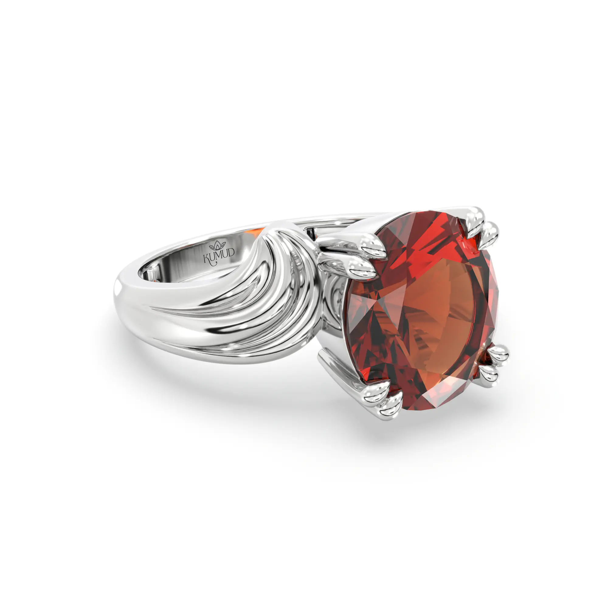 Hessonite (Gomed) Ring for Women in 18K White Gold – Oval 9x8 mm, Prong Setting, 5 g (Design K17A-37) thumbnail