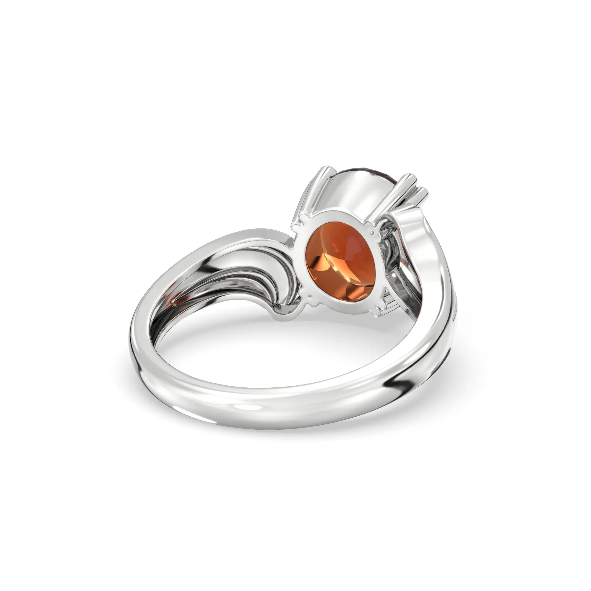Hessonite (Gomed) Ring for Women in 18K White Gold – Oval 9x8 mm, Prong Setting, 5 g (Design K17A-37) thumbnail