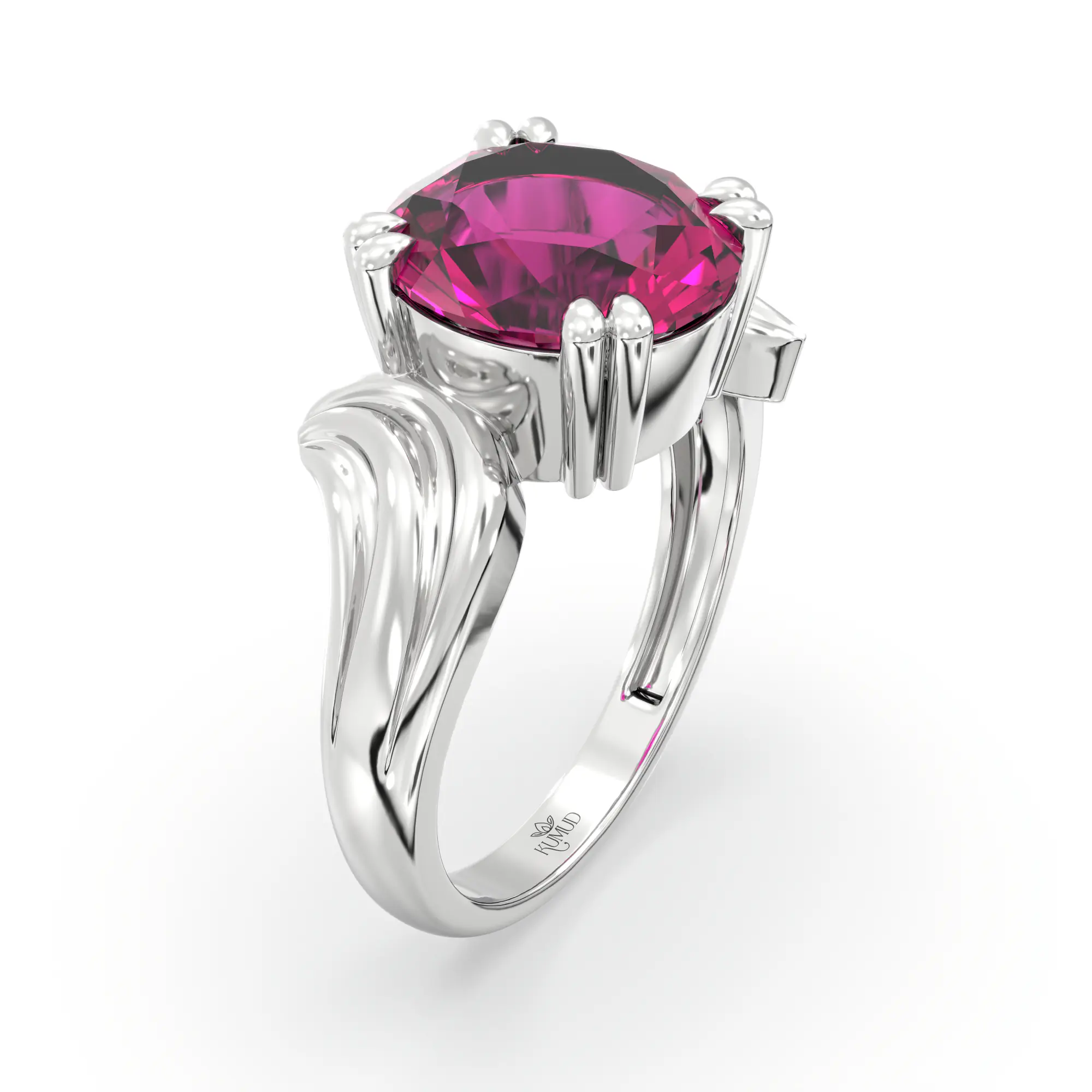Ruby (Manik) Ring for Women in 18K White Gold – Oval 9x8 mm, Prong Setting, 5 g (Design K17A-37) thumbnail
