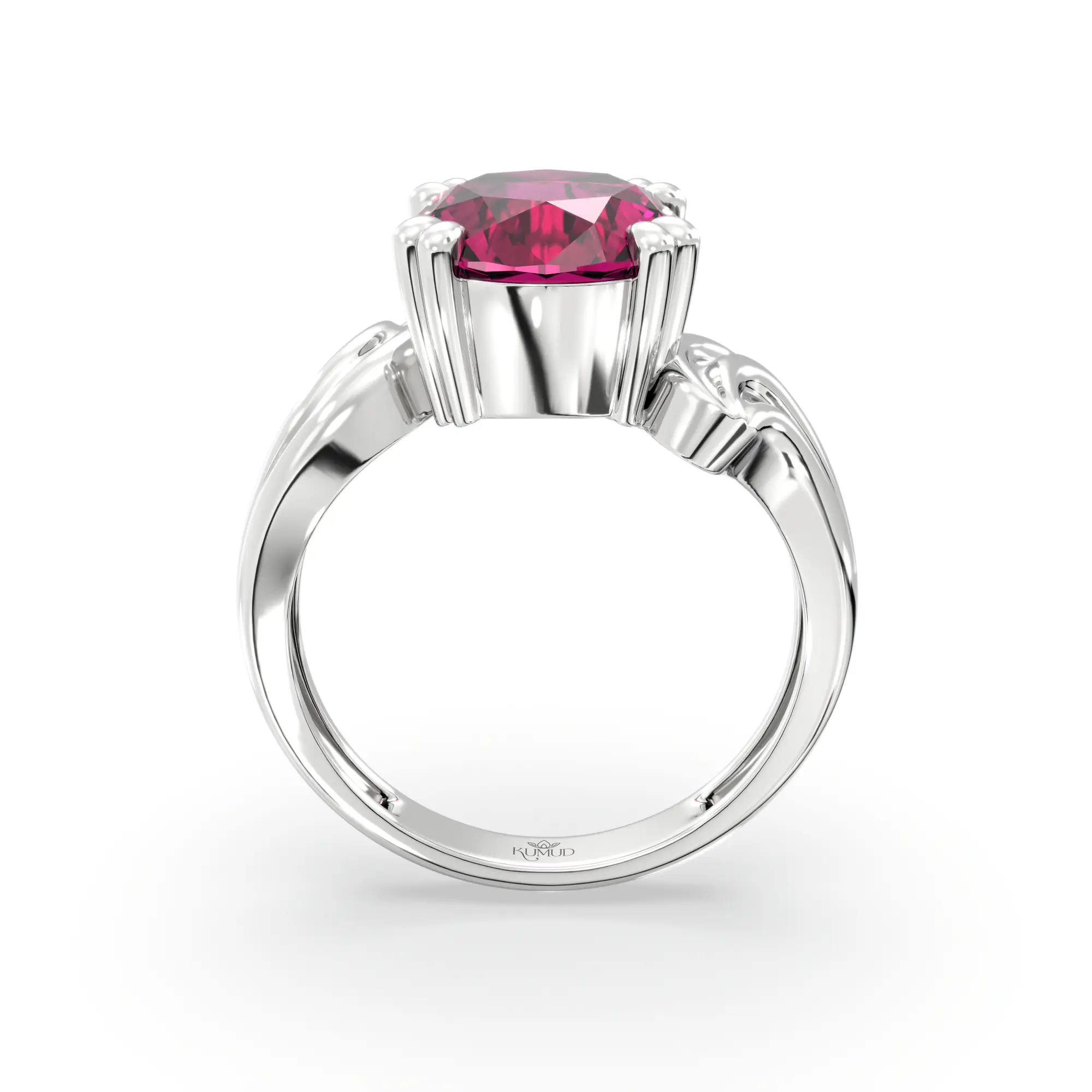 Ruby (Manik) Ring for Women in 18K White Gold – Oval 9x8 mm, Prong Setting, 5 g (Design K17A-37) thumbnail