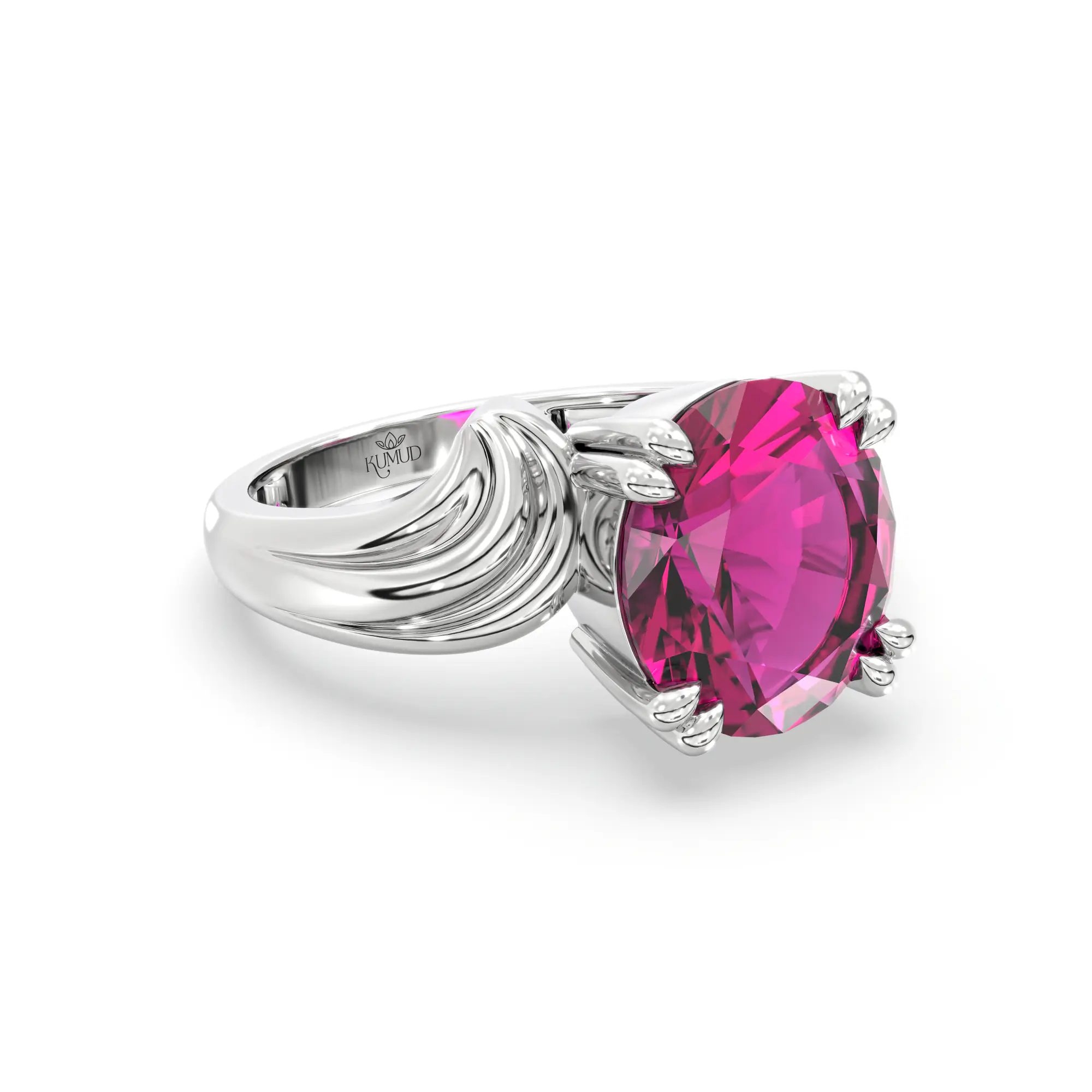 Ruby (Manik) Ring for Women in 18K White Gold – Oval 9x8 mm, Prong Setting, 5 g (Design K17A-37) thumbnail