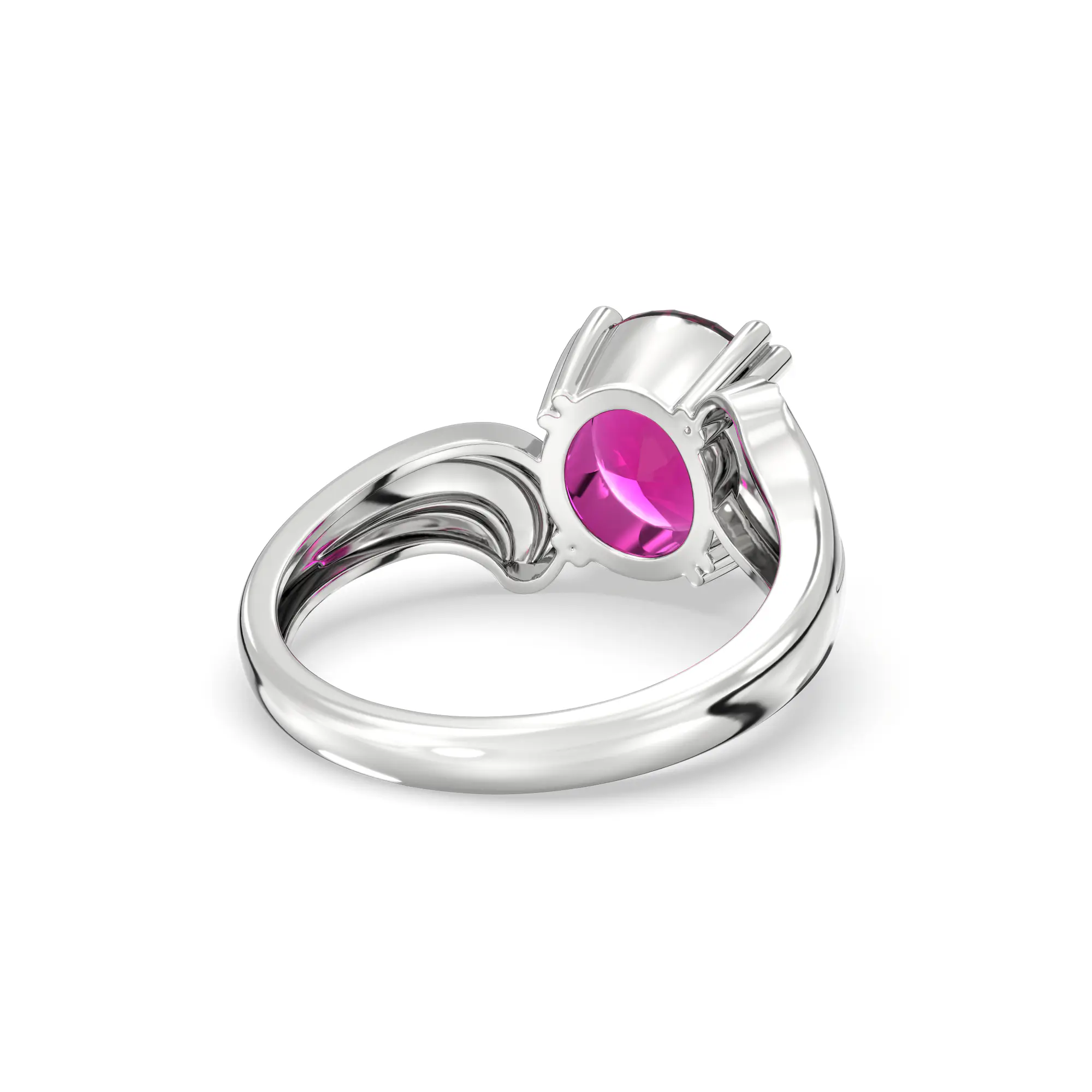 Ruby (Manik) Ring for Women in 18K White Gold – Oval 9x8 mm, Prong Setting, 5 g (Design K17A-37) thumbnail