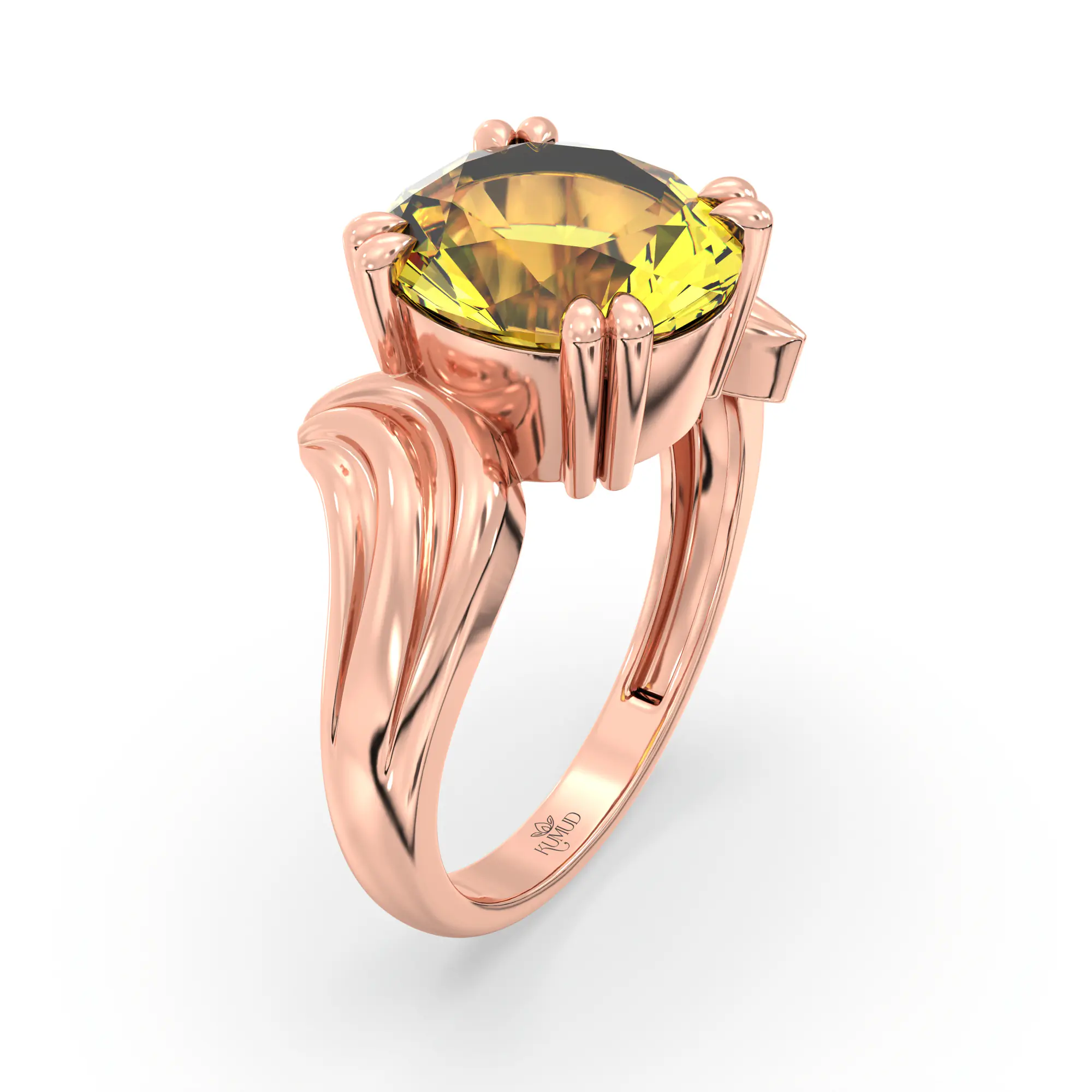 Yellow Sapphire (Pukhraj) Ring for Women in 18K Rose Gold – Oval 9x8 mm, Prong Setting, 5 g (Design K17A-37) thumbnail