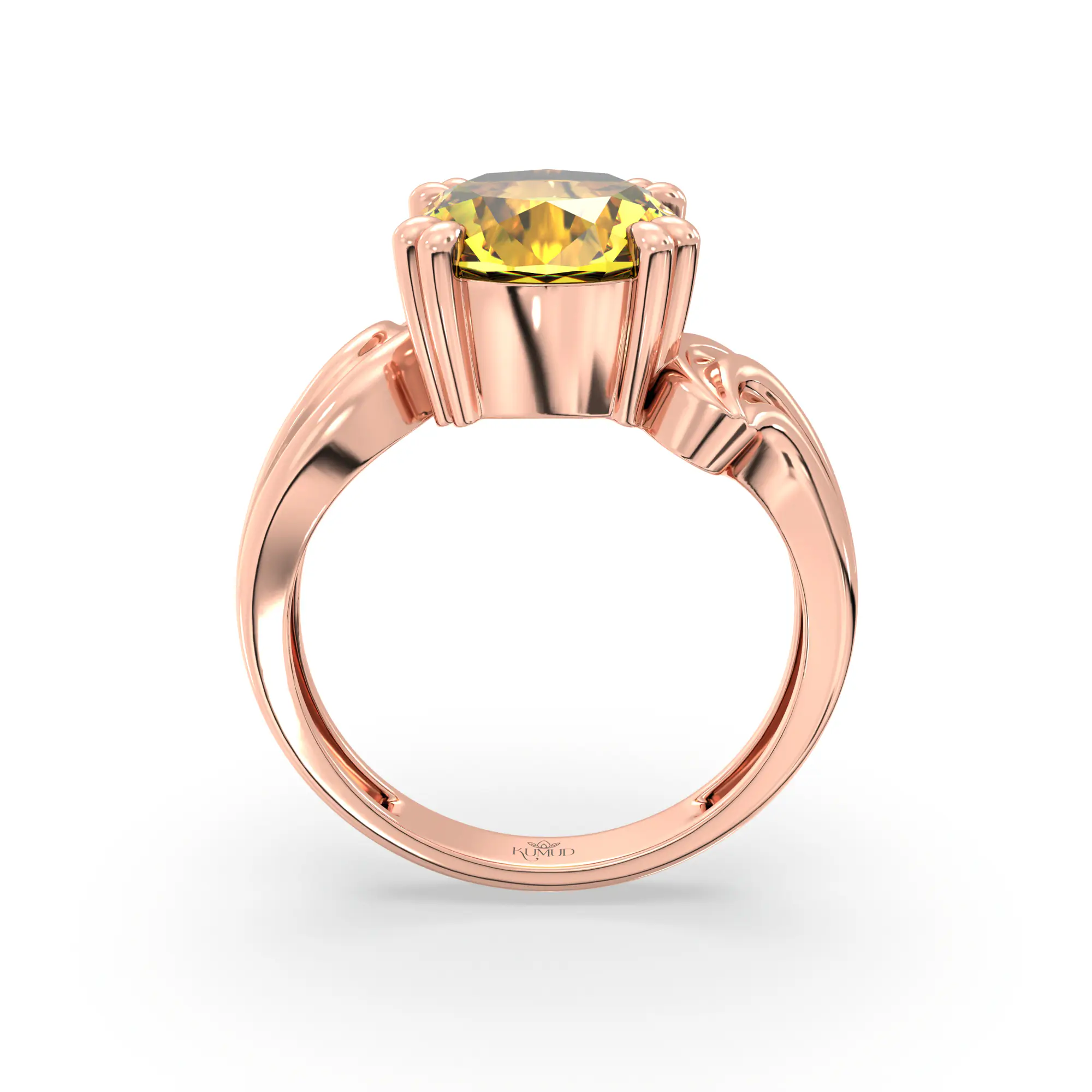 Yellow Sapphire (Pukhraj) Ring for Women in 18K Rose Gold – Oval 9x8 mm, Prong Setting, 5 g (Design K17A-37) thumbnail