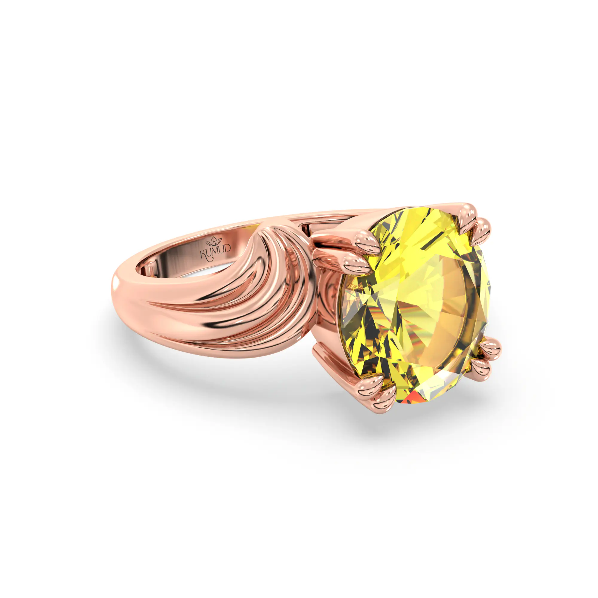 Yellow Sapphire (Pukhraj) Ring for Women in 18K Rose Gold – Oval 9x8 mm, Prong Setting, 5 g (Design K17A-37) thumbnail
