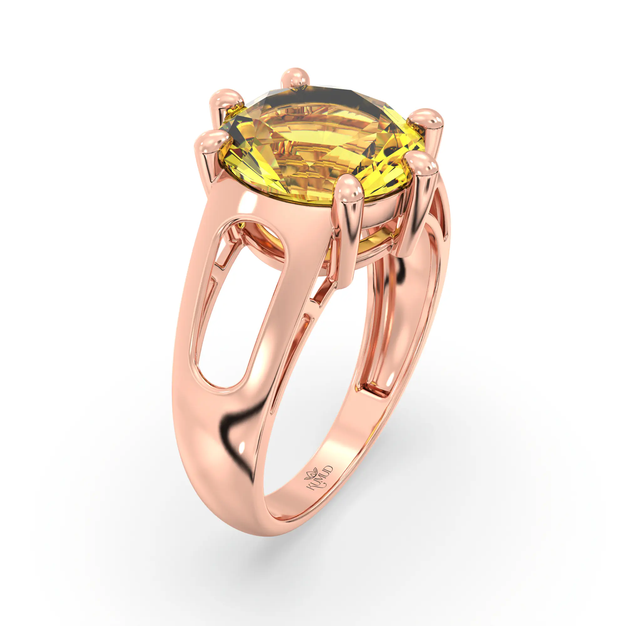 Yellow Sapphire (Pukhraj) Ring for Women in 18K Rose Gold – Oval 9x8 mm, Prong Setting, 5 g (Design K17A-38) thumbnail