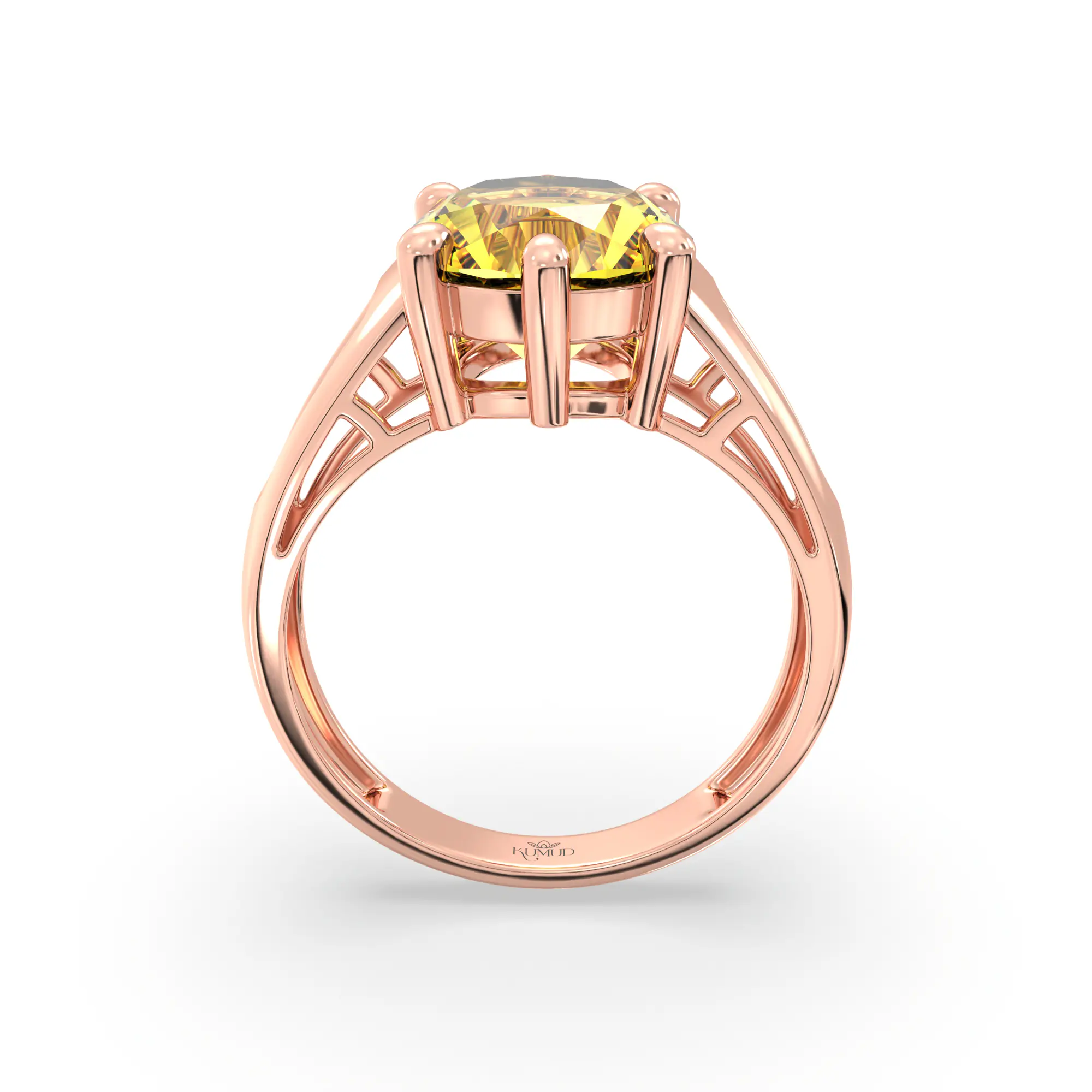 Yellow Sapphire (Pukhraj) Ring for Women in 18K Rose Gold – Oval 9x8 mm, Prong Setting, 5 g (Design K17A-38) thumbnail