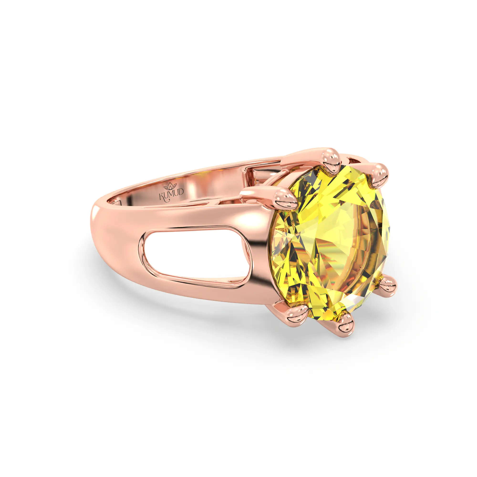 Yellow Sapphire (Pukhraj) Ring for Women in 18K Rose Gold – Oval 9x8 mm, Prong Setting, 5 g (Design K17A-38) thumbnail