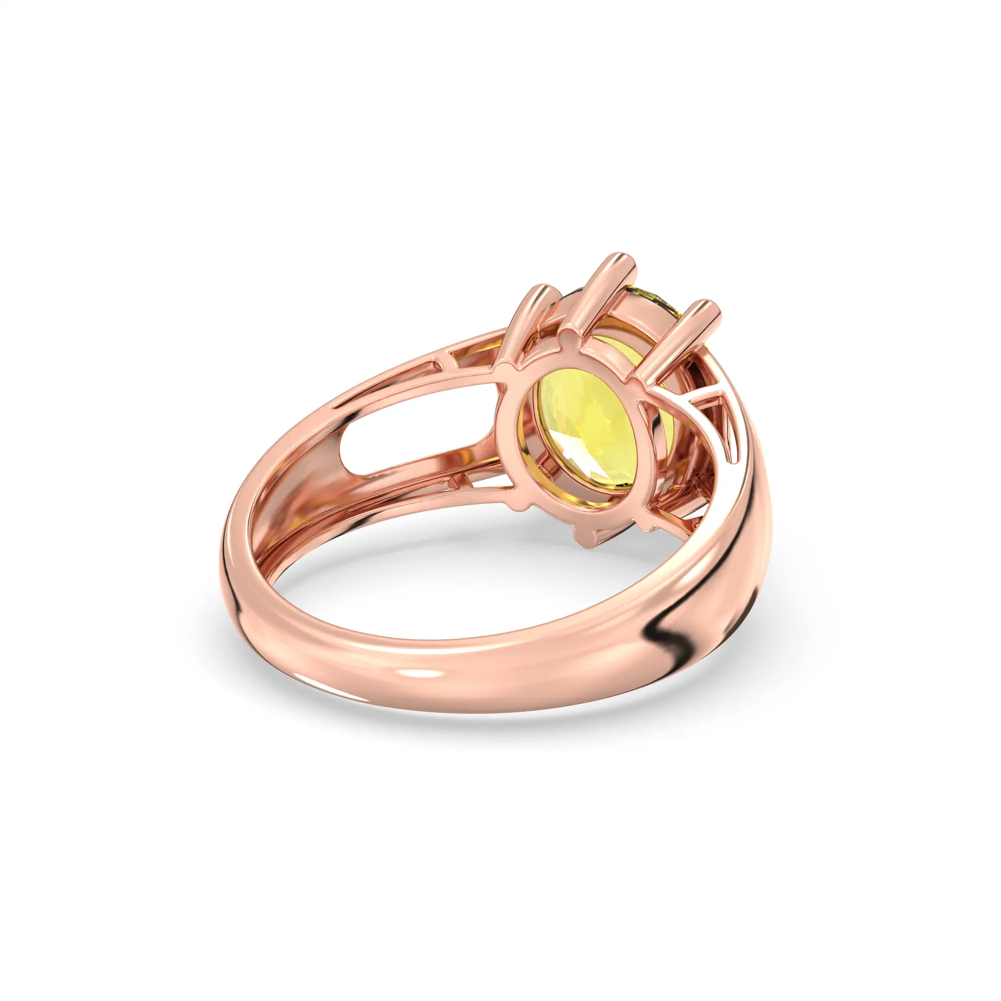 Yellow Sapphire (Pukhraj) Ring for Women in 18K Rose Gold – Oval 9x8 mm, Prong Setting, 5 g (Design K17A-38) thumbnail