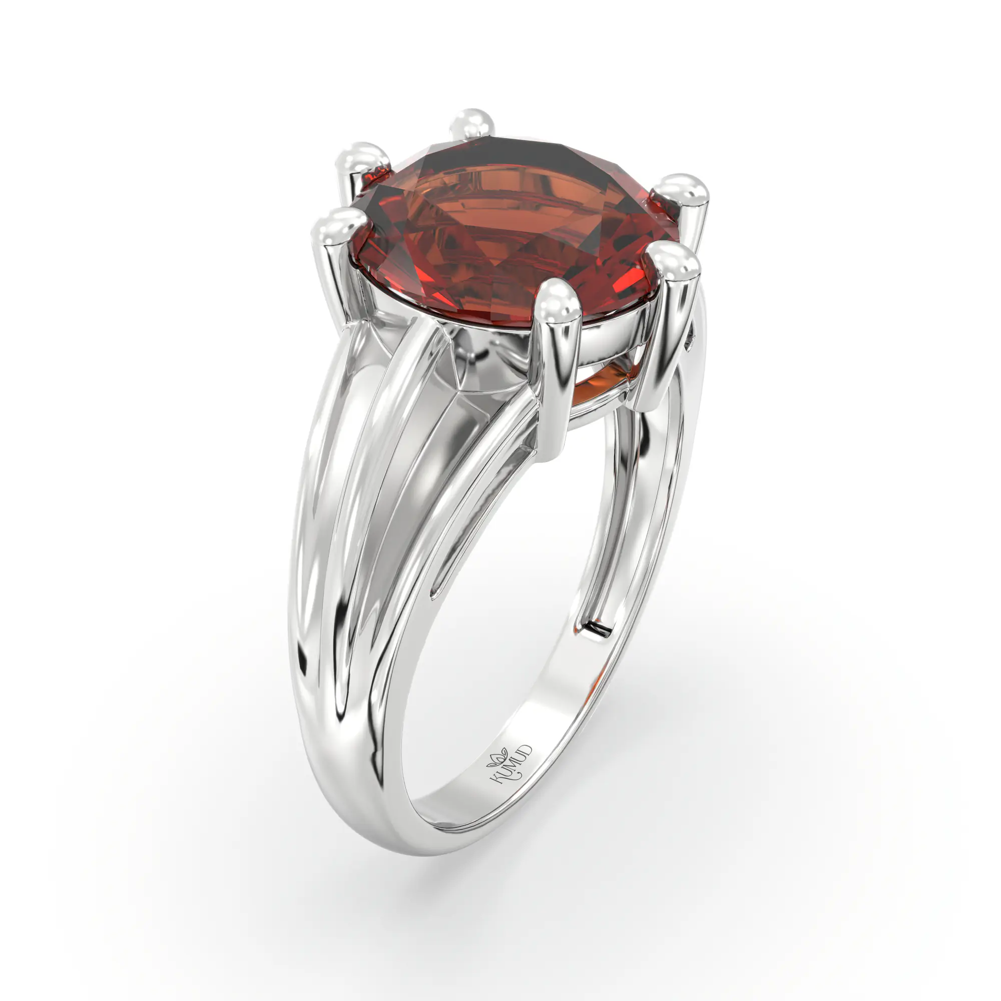 Hessonite (Gomed) Ring for Women in 18K White Gold – Oval 9x8 mm, Prong Setting, 5 g (Design K17A-39) thumbnail