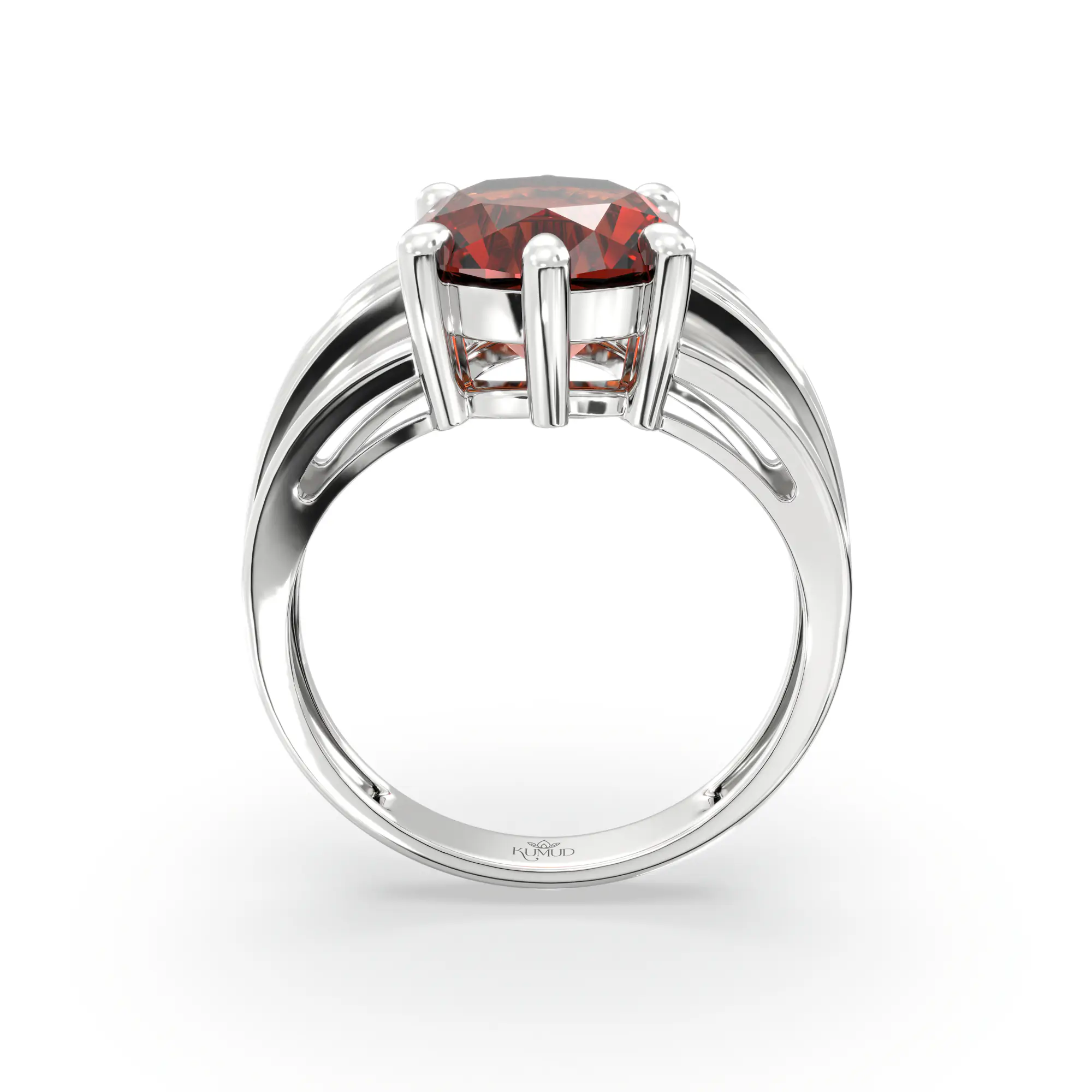 Hessonite (Gomed) Ring for Women in 18K White Gold – Oval 9x8 mm, Prong Setting, 5 g (Design K17A-39) thumbnail