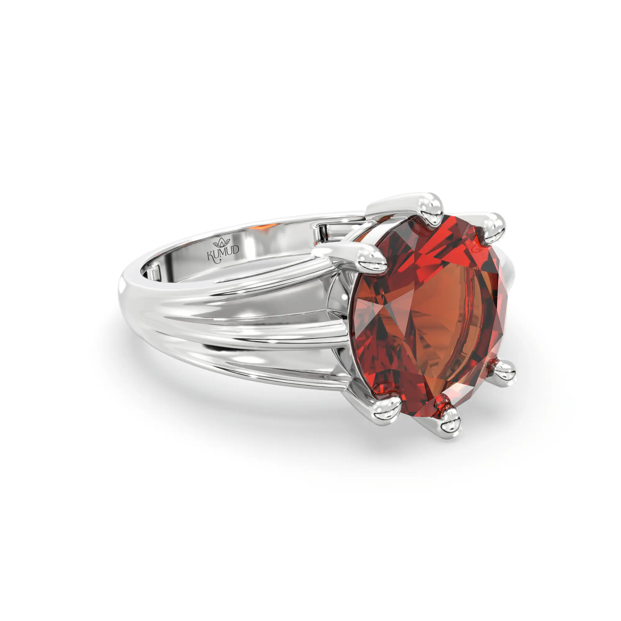Hessonite (Gomed) Ring for Women in 18K White Gold – Oval 9x8 mm, Prong Setting, 5 g (Design K17A-39) thumbnail