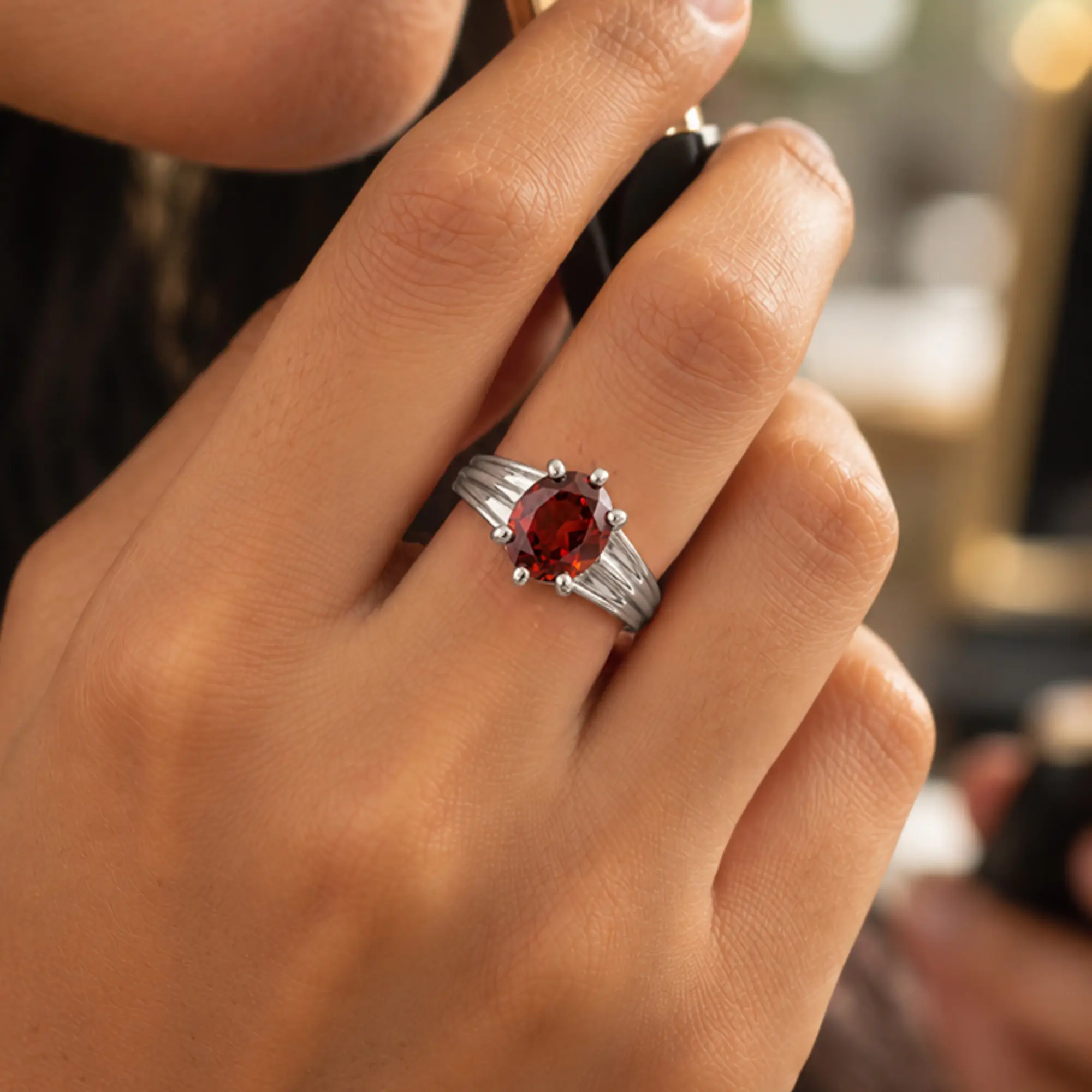 Hessonite (Gomed) Ring for Women in 18K White Gold – Oval 9x8 mm, Prong Setting, 5 g (Design K17A-39) thumbnail