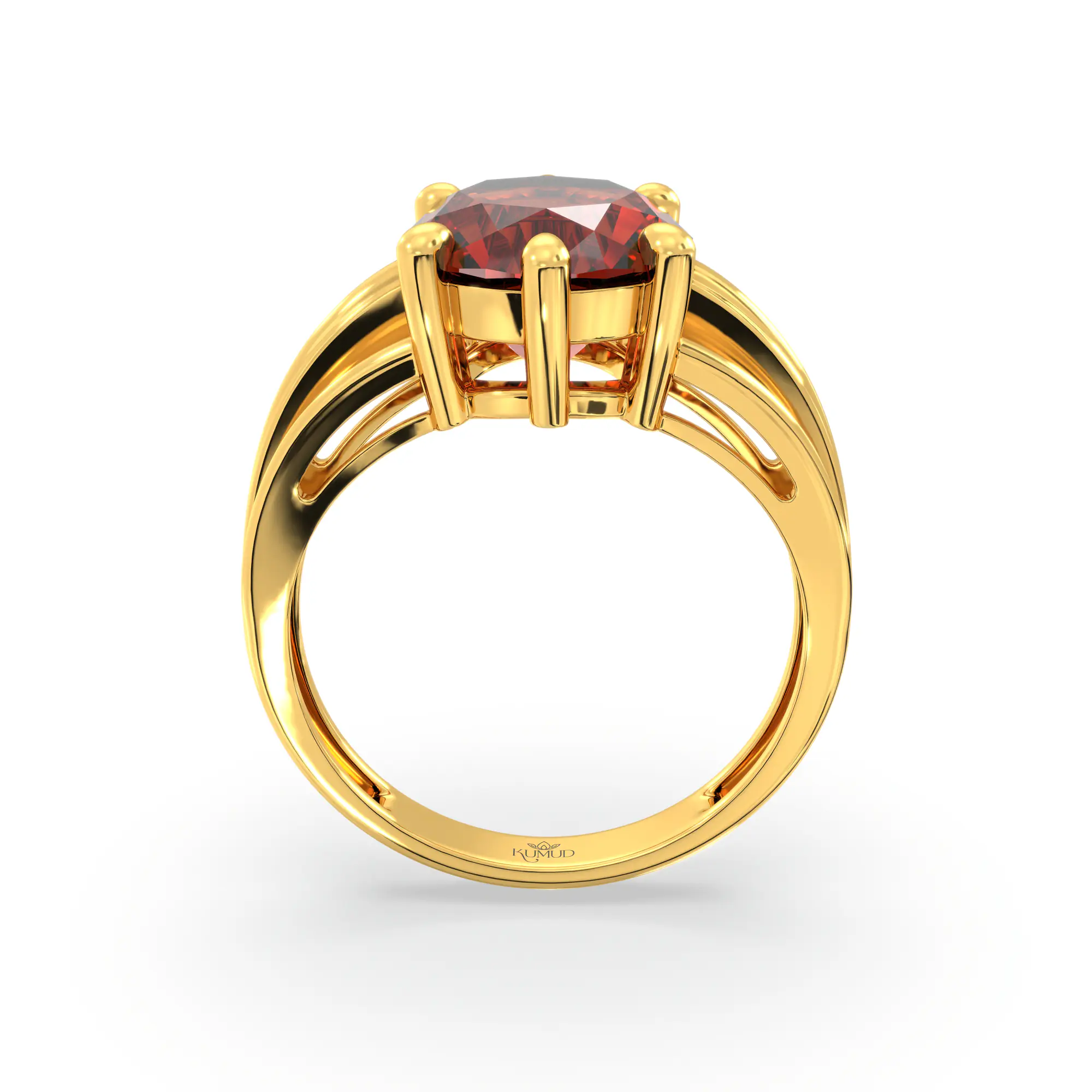 Hessonite (Gomed) Ring for Women in 22K Yellow Gold – Oval 9x8 mm, Prong Setting, 5 g (Design K17A-39) thumbnail