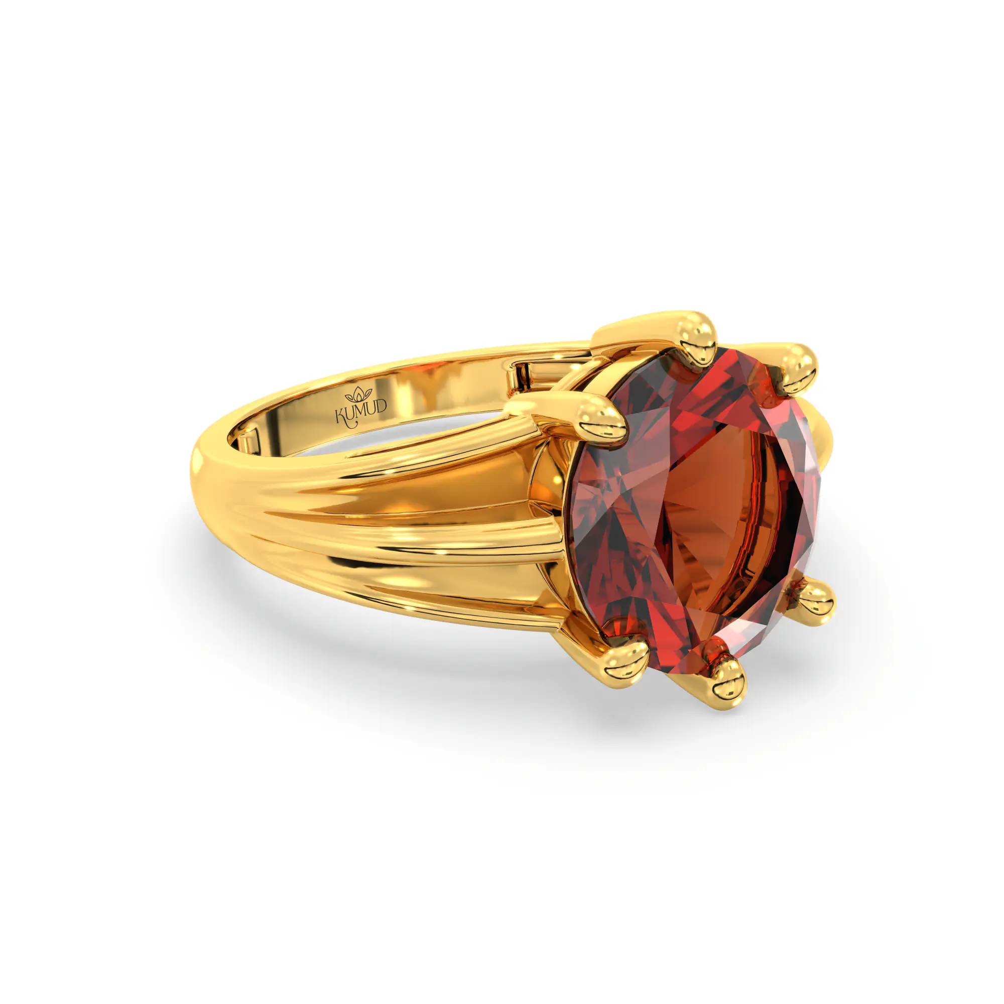Hessonite (Gomed) Ring for Women in 22K Yellow Gold – Oval 9x8 mm, Prong Setting, 5 g (Design K17A-39) thumbnail