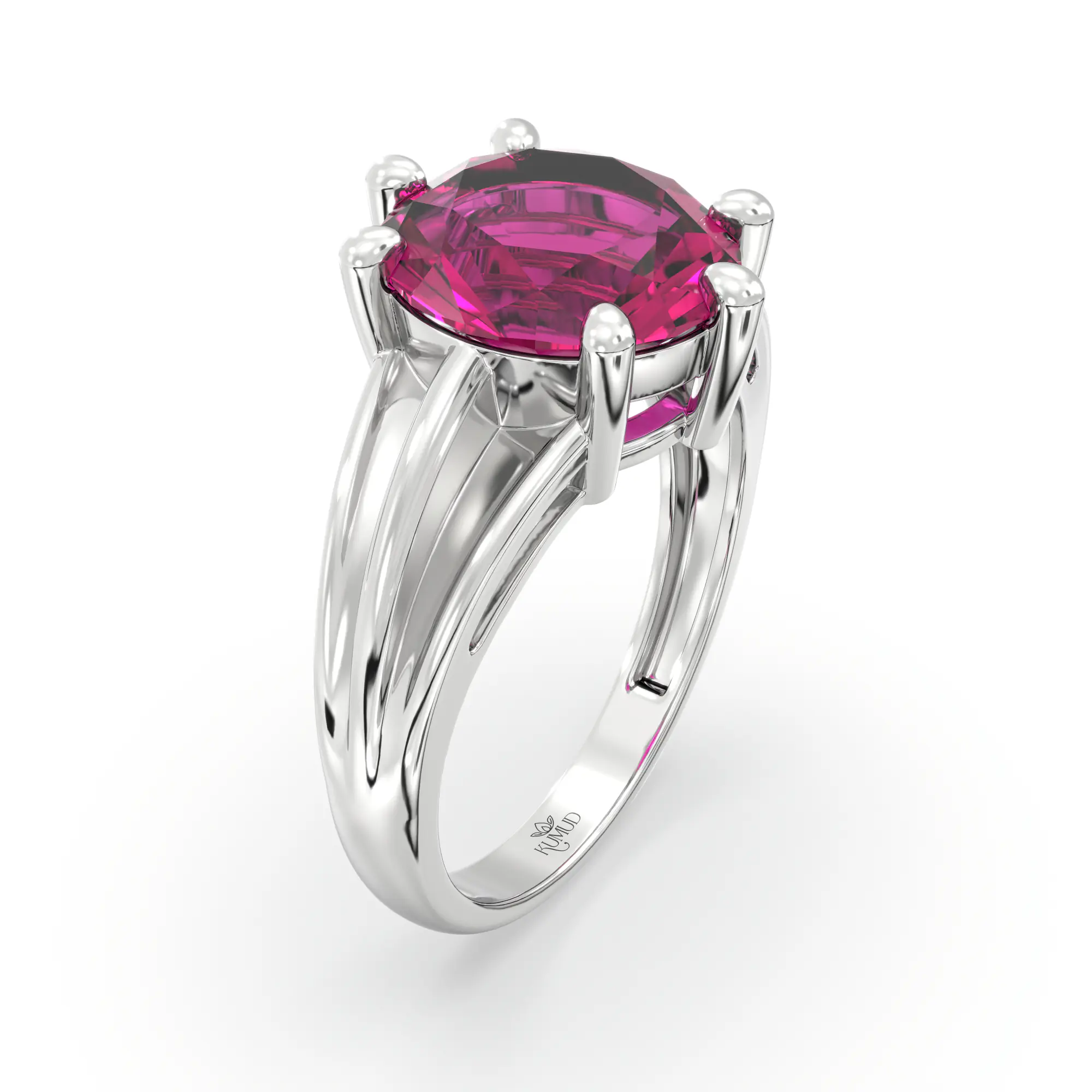 Ruby (Manik) Ring for Women in 18K White Gold – Oval 9x8 mm, Prong Setting, 5 g (Design K17A-39) thumbnail