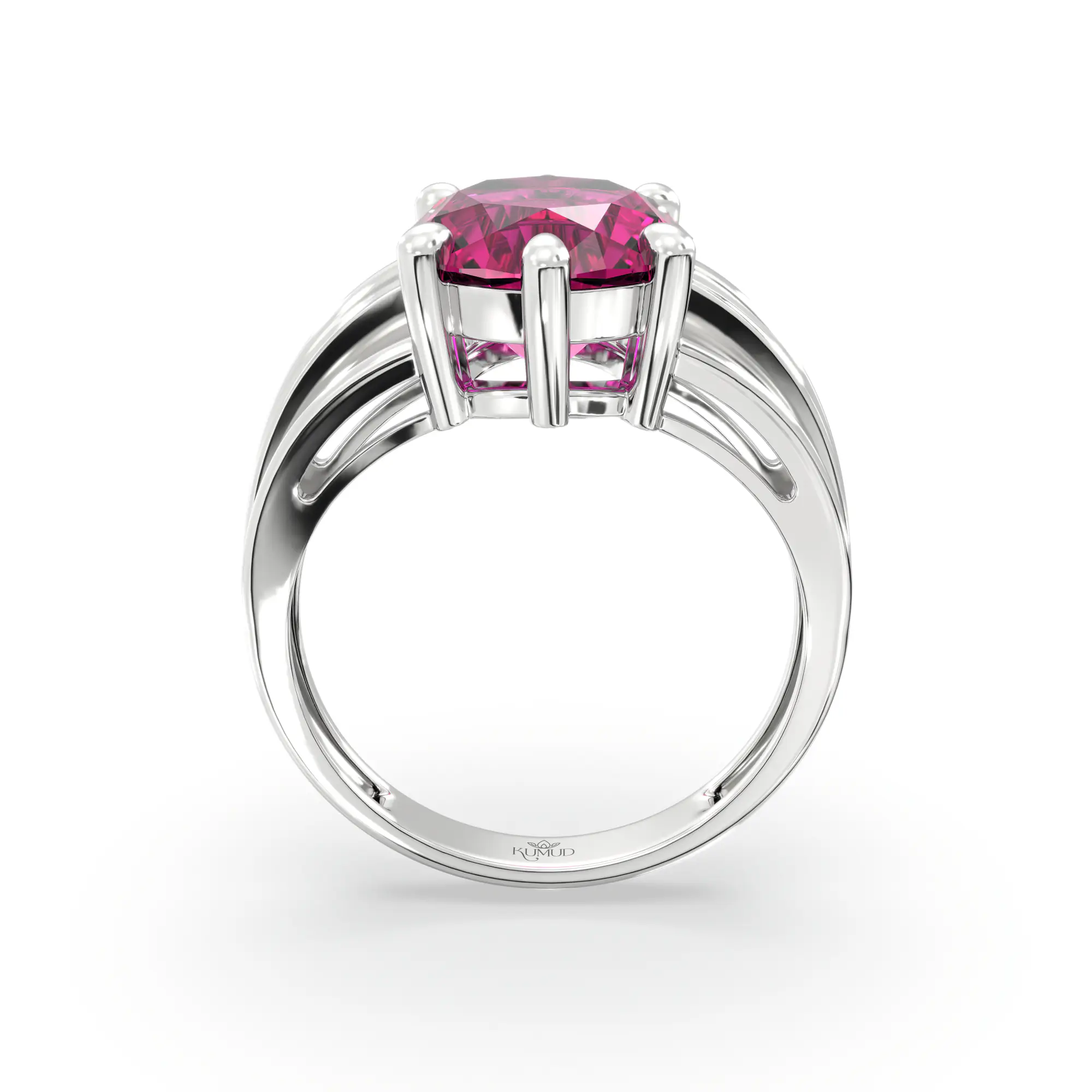 Ruby (Manik) Ring for Women in 18K White Gold – Oval 9x8 mm, Prong Setting, 5 g (Design K17A-39) thumbnail