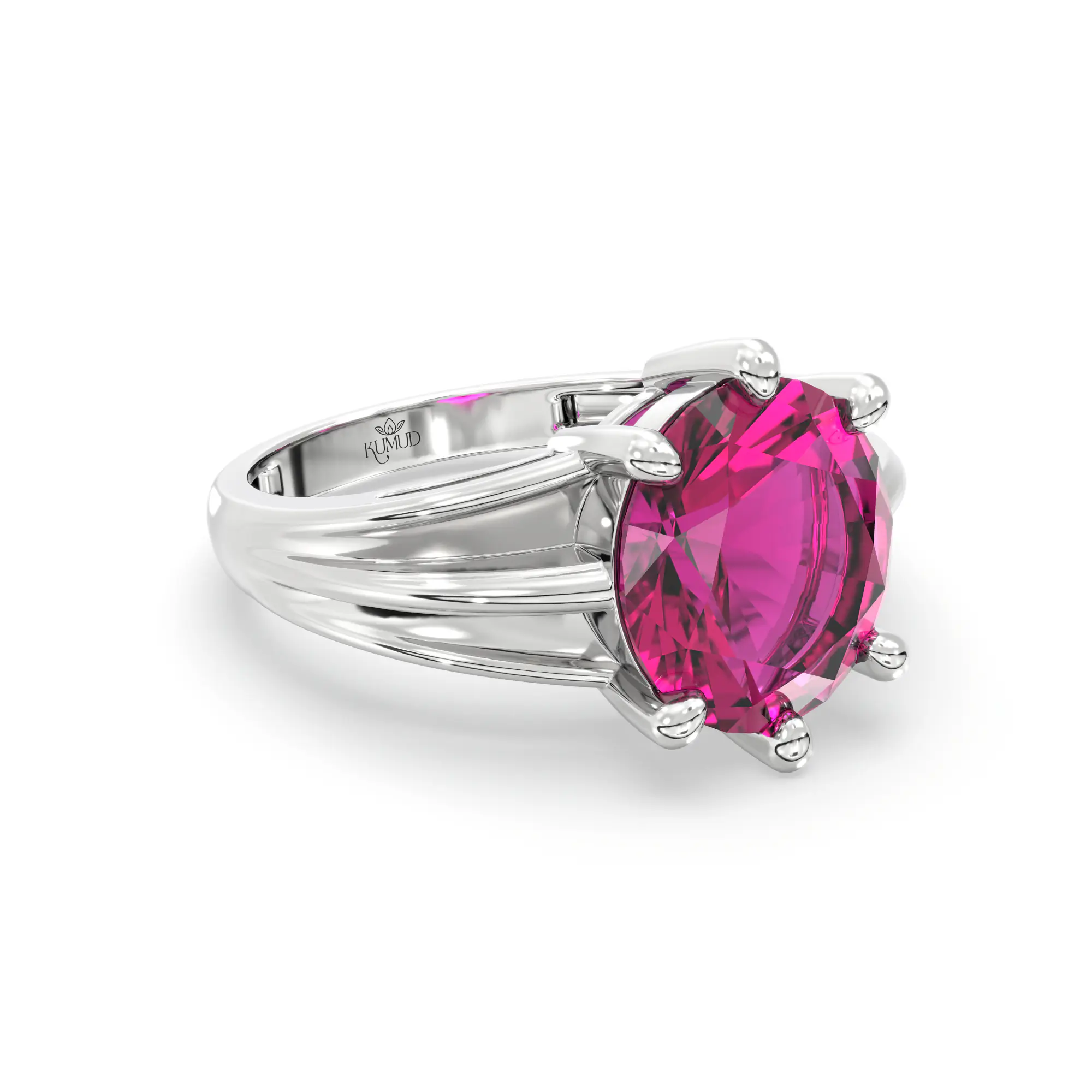 Ruby (Manik) Ring for Women in 18K White Gold – Oval 9x8 mm, Prong Setting, 5 g (Design K17A-39) thumbnail