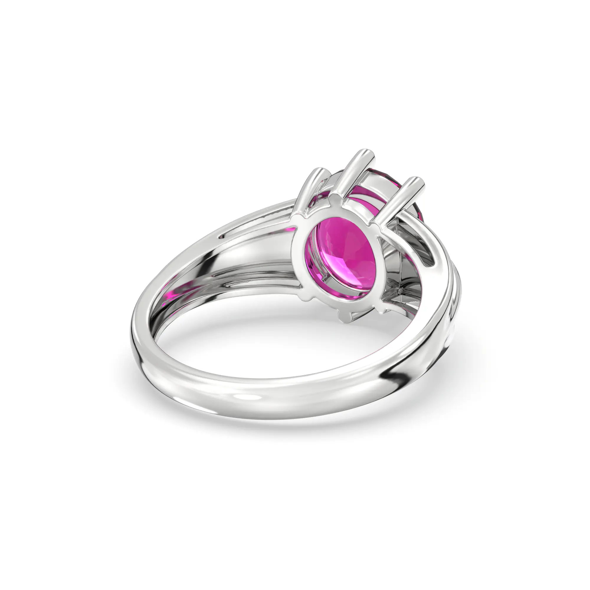 Ruby (Manik) Ring for Women in 18K White Gold – Oval 9x8 mm, Prong Setting, 5 g (Design K17A-39) thumbnail