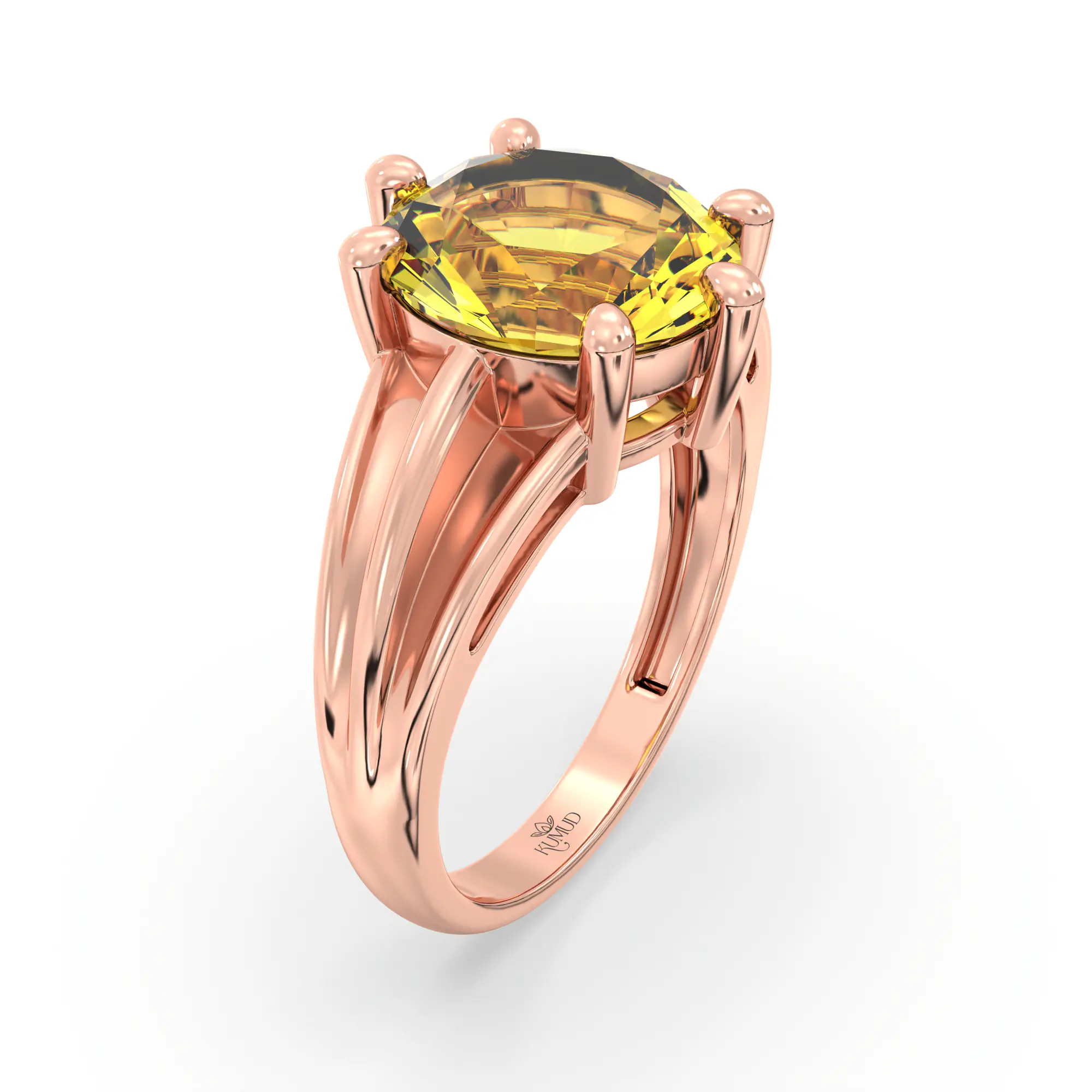 Yellow Sapphire (Pukhraj) Ring for Women in 18K Rose Gold – Oval 9x8 mm, Prong Setting, 5 g (Design K17A-39) thumbnail