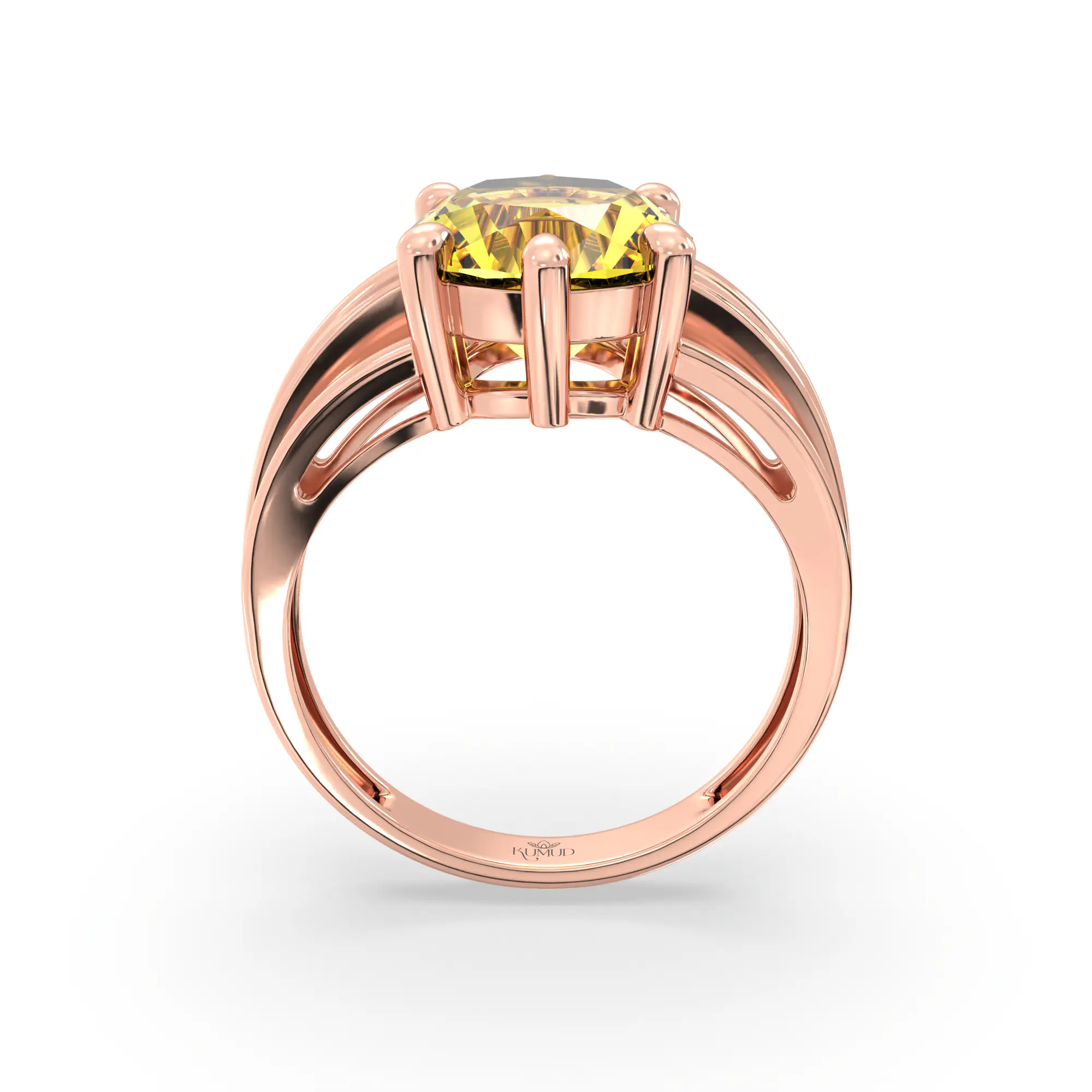 Yellow Sapphire (Pukhraj) Ring for Women in 18K Rose Gold – Oval 9x8 mm, Prong Setting, 5 g (Design K17A-39) thumbnail