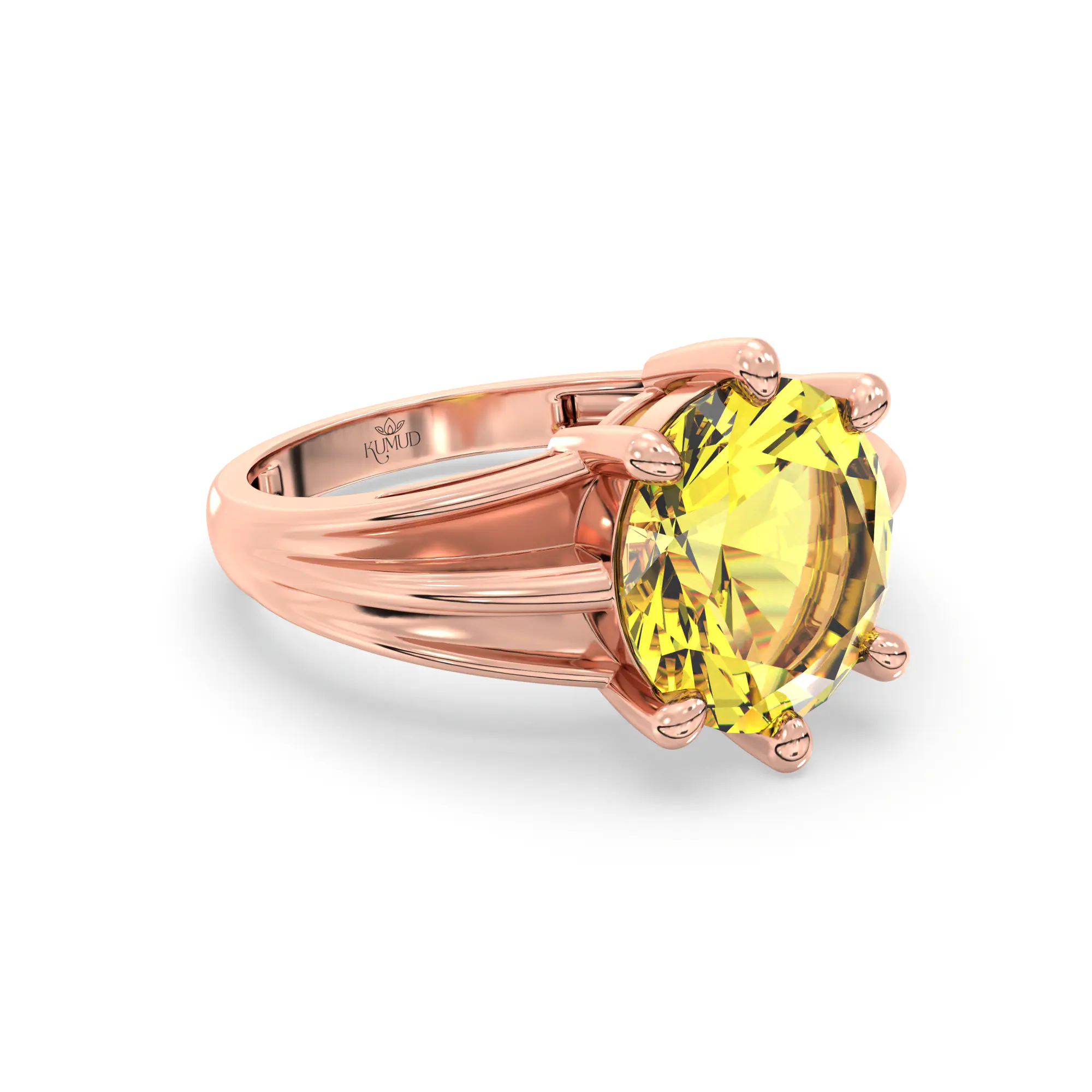 Yellow Sapphire (Pukhraj) Ring for Women in 18K Rose Gold – Oval 9x8 mm, Prong Setting, 5 g (Design K17A-39) thumbnail