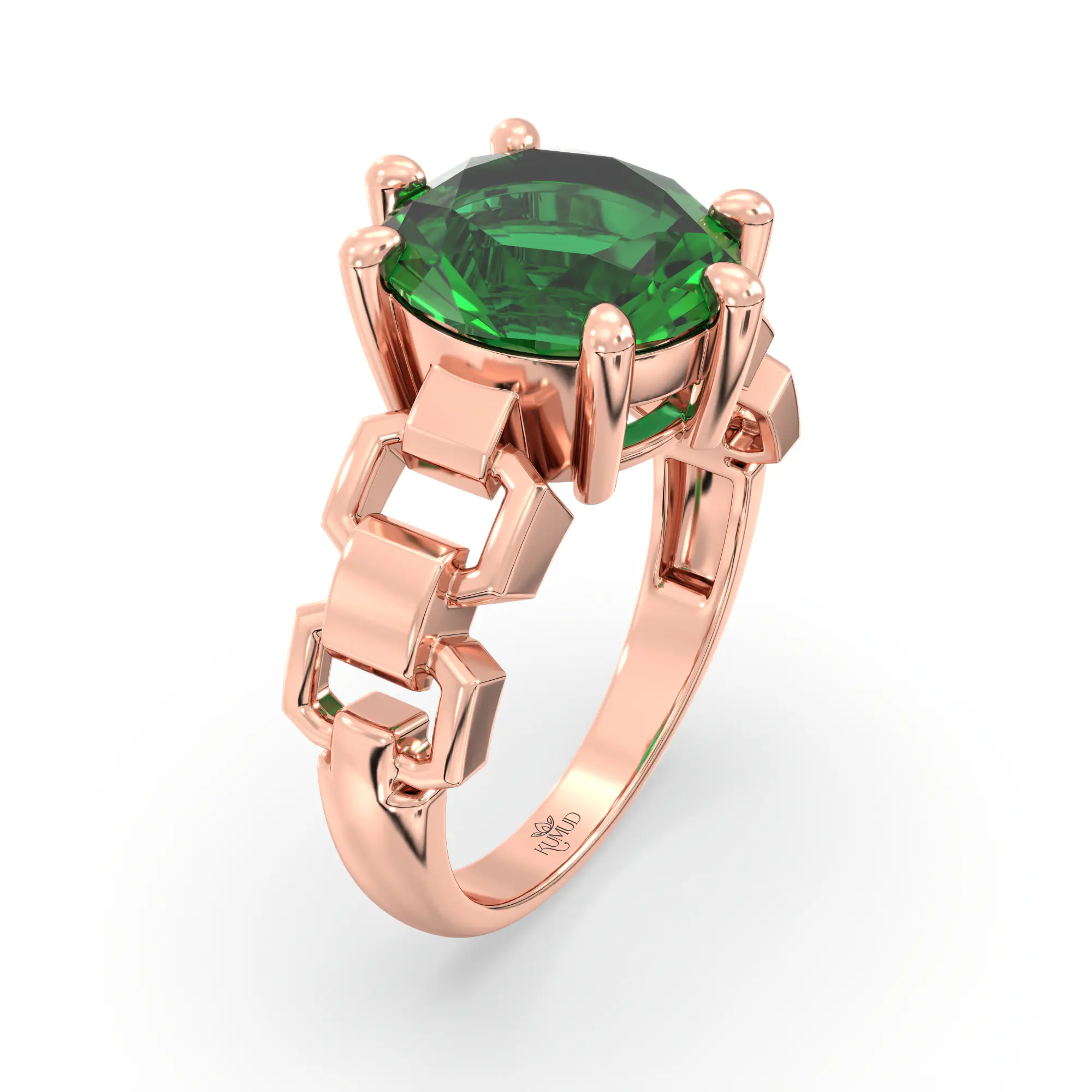 Emerald (Panna) Ring for Women in 18K Rose Gold – Oval 9x8 mm, Prong Setting, 6 g (Design K17A-40) thumbnail