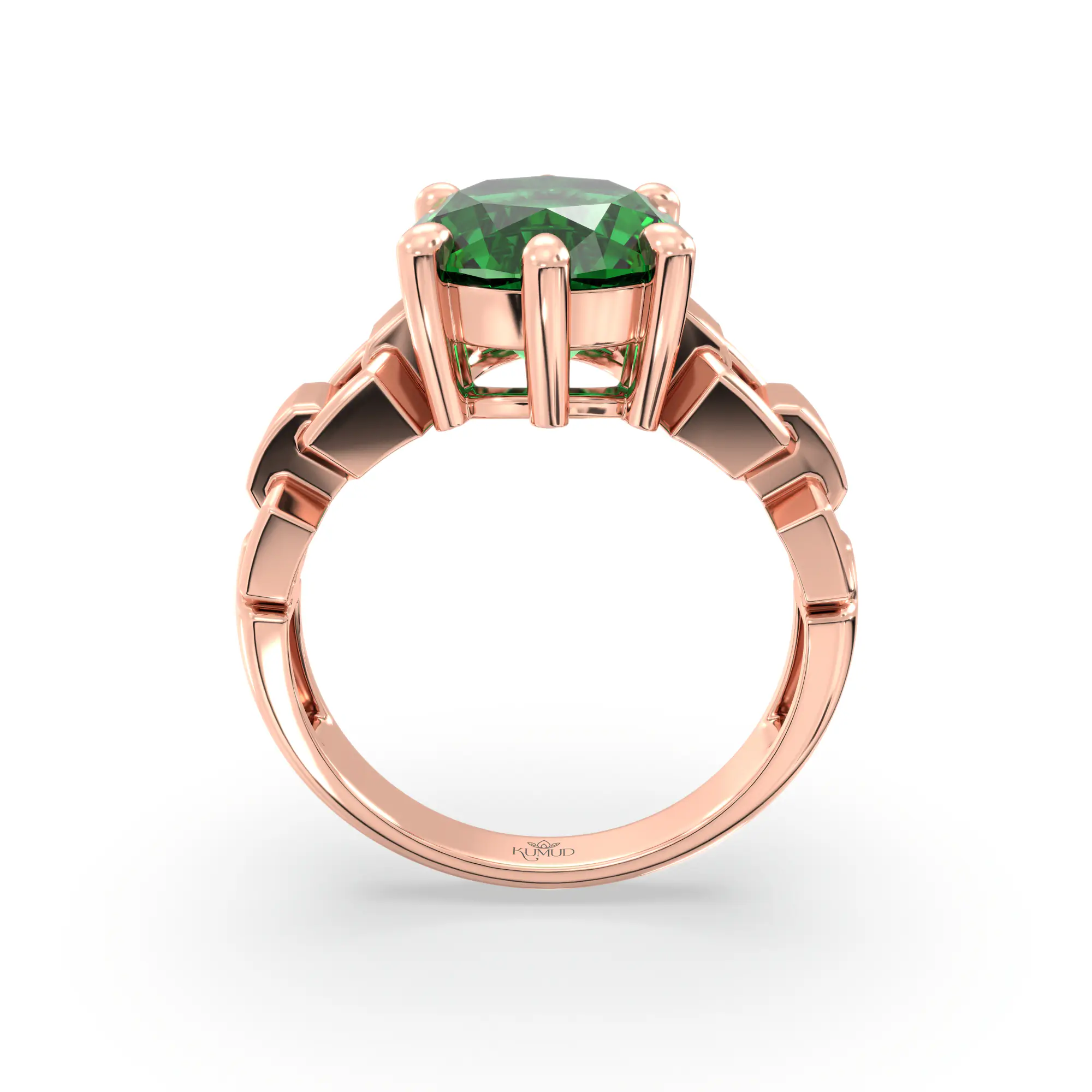 Emerald (Panna) Ring for Women in 18K Rose Gold – Oval 9x8 mm, Prong Setting, 6 g (Design K17A-40) thumbnail