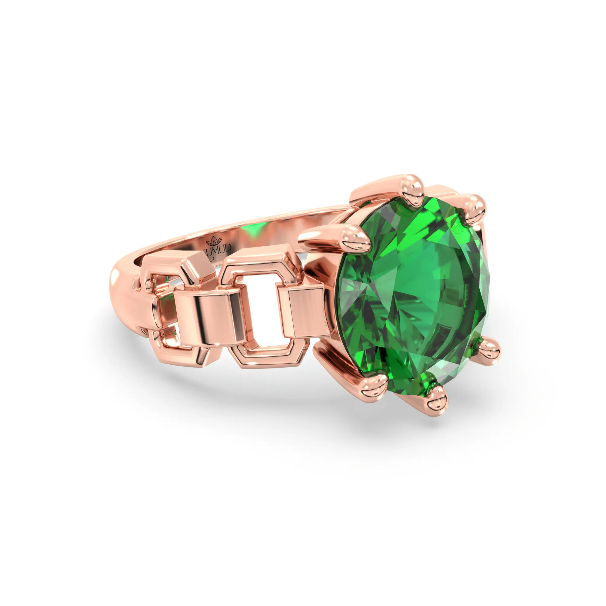 Emerald (Panna) Ring for Women in 18K Rose Gold – Oval 9x8 mm, Prong Setting, 6 g (Design K17A-40) thumbnail