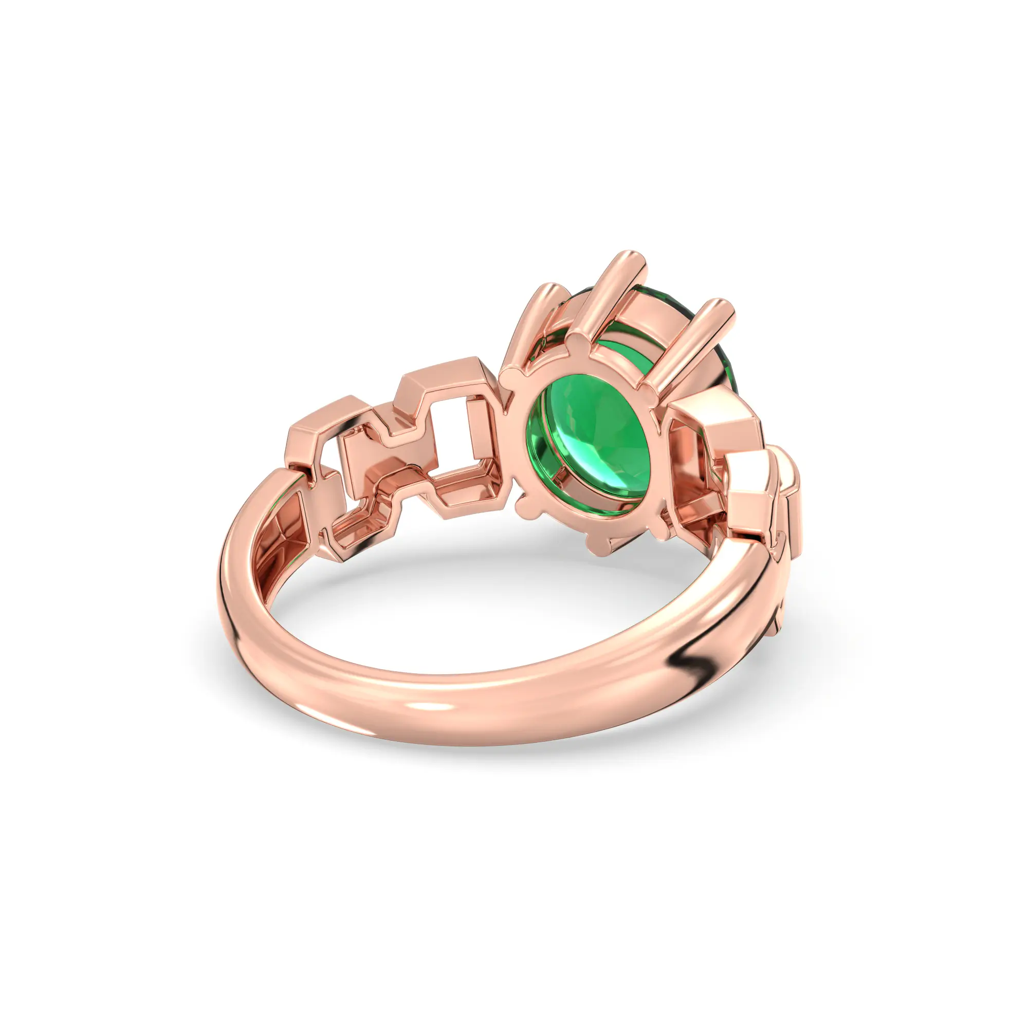 Emerald (Panna) Ring for Women in 18K Rose Gold – Oval 9x8 mm, Prong Setting, 6 g (Design K17A-40) thumbnail