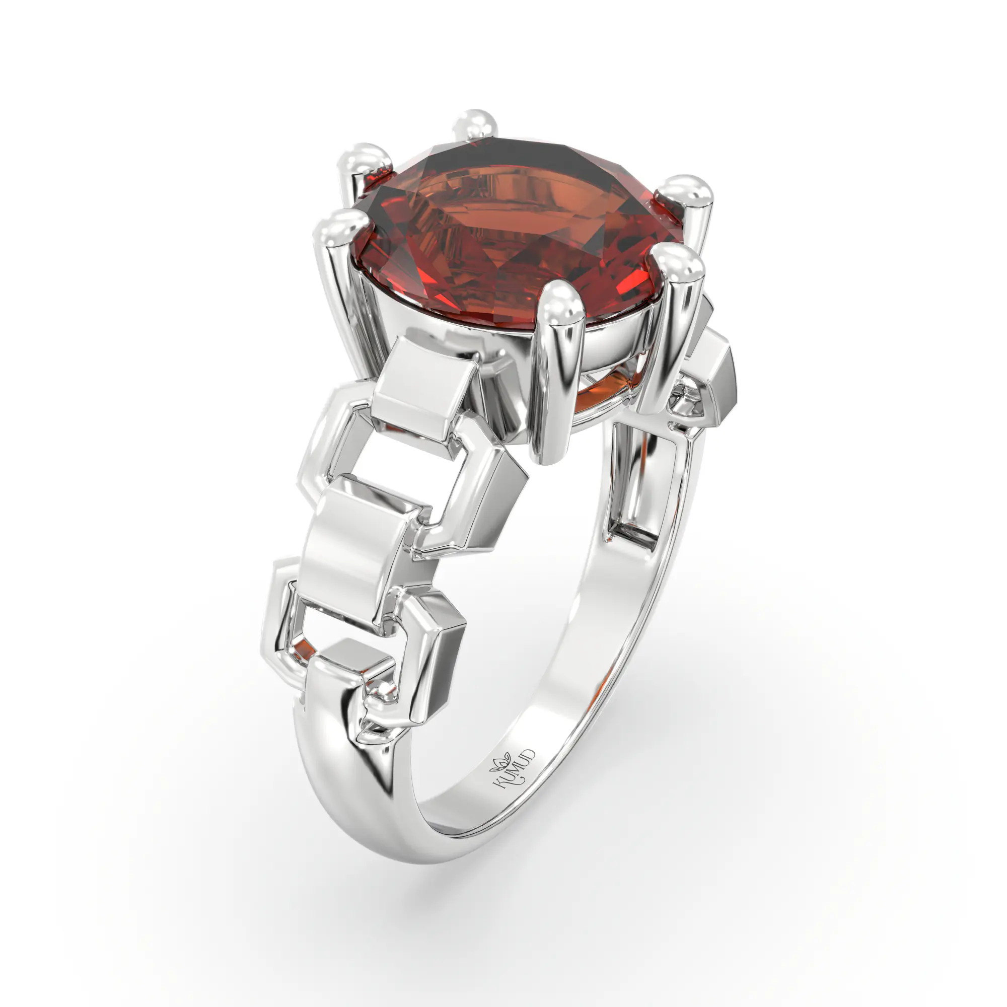 Hessonite (Gomed) Ring for Women in 18K White Gold – Oval 9x8 mm, Prong Setting, 6 g (Design K17A-40) thumbnail