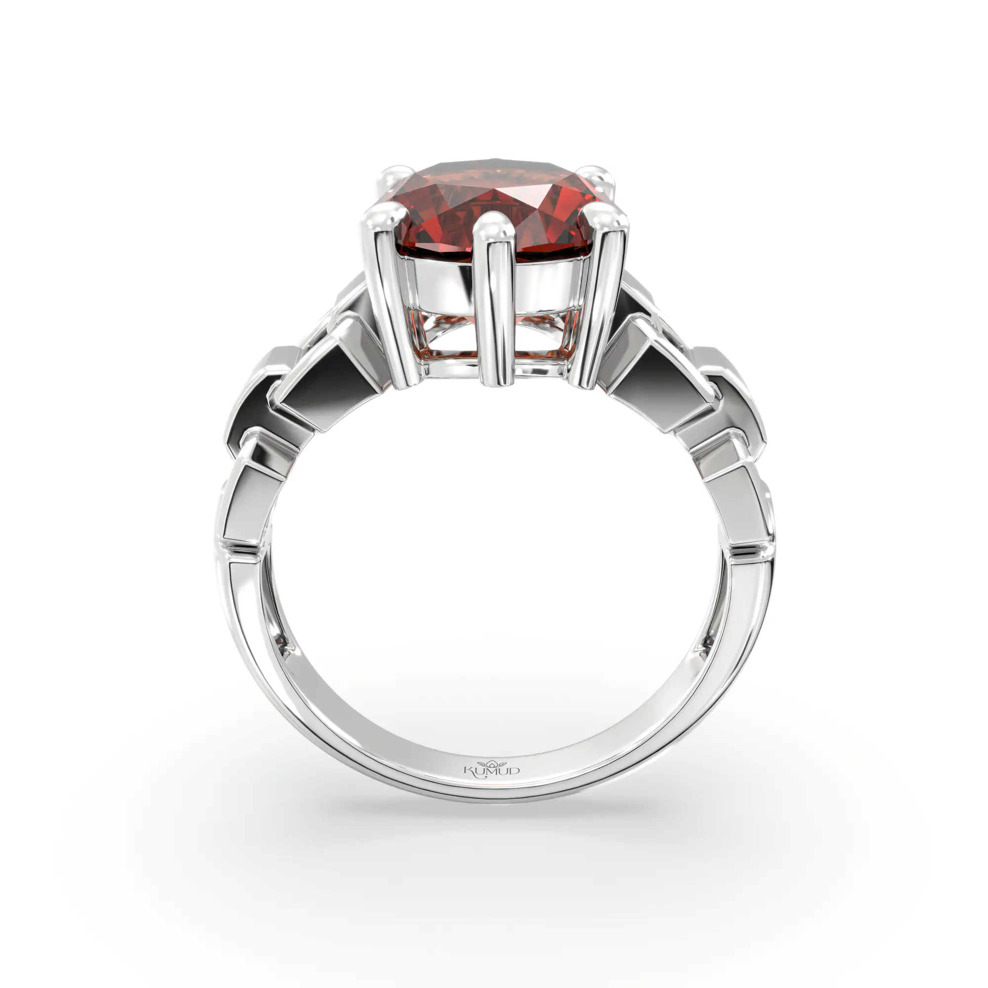 Hessonite (Gomed) Ring for Women in 18K White Gold – Oval 9x8 mm, Prong Setting, 6 g (Design K17A-40) thumbnail