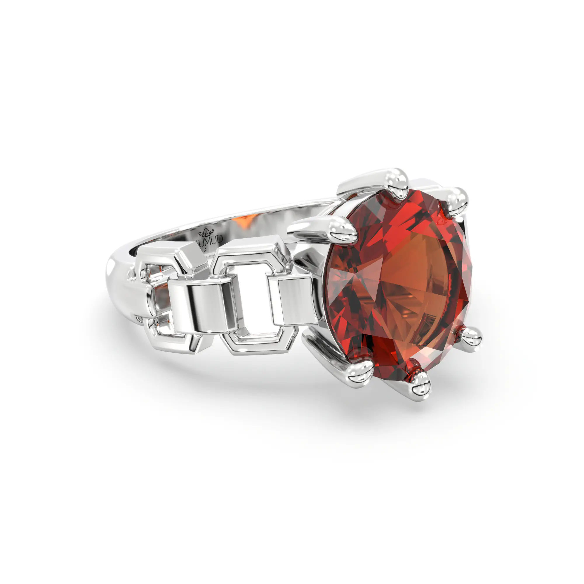 Hessonite (Gomed) Ring for Women in 18K White Gold – Oval 9x8 mm, Prong Setting, 6 g (Design K17A-40) thumbnail