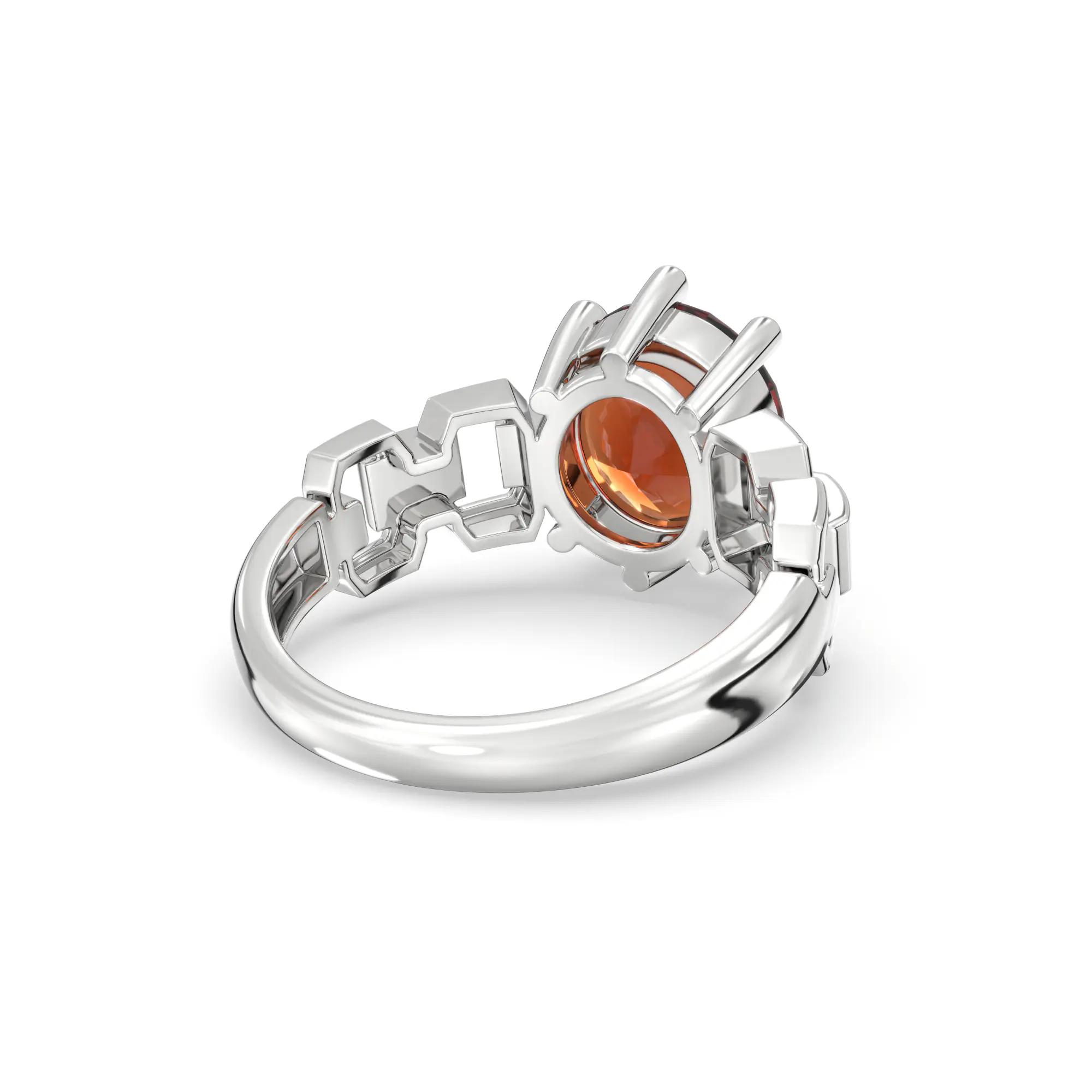 Hessonite (Gomed) Ring for Women in 18K White Gold – Oval 9x8 mm, Prong Setting, 6 g (Design K17A-40) thumbnail