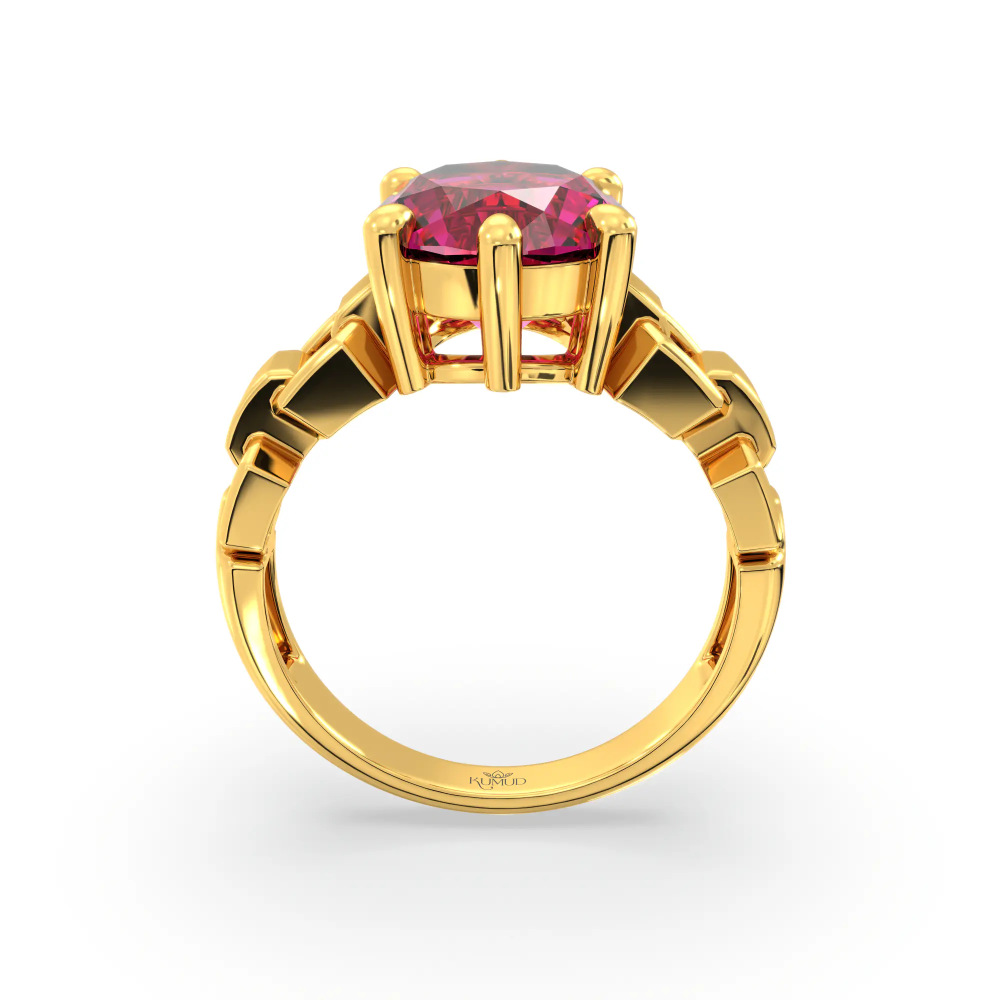 Ruby (Manik) Ring for Women in 22K Yellow Gold – Oval 9x8 mm, Prong Setting, 6 g (Design K17A-40) thumbnail