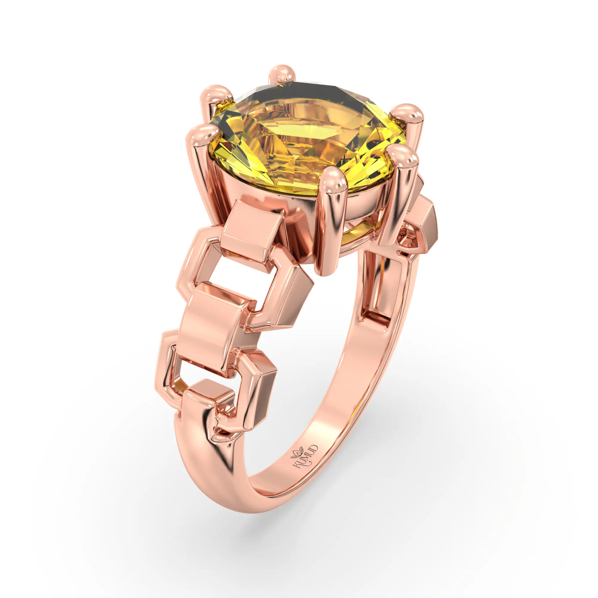 Yellow Sapphire (Pukhraj) Ring for Women in 18K Rose Gold – Oval 9x8 mm, Prong Setting, 6 g (Design K17A-40) thumbnail