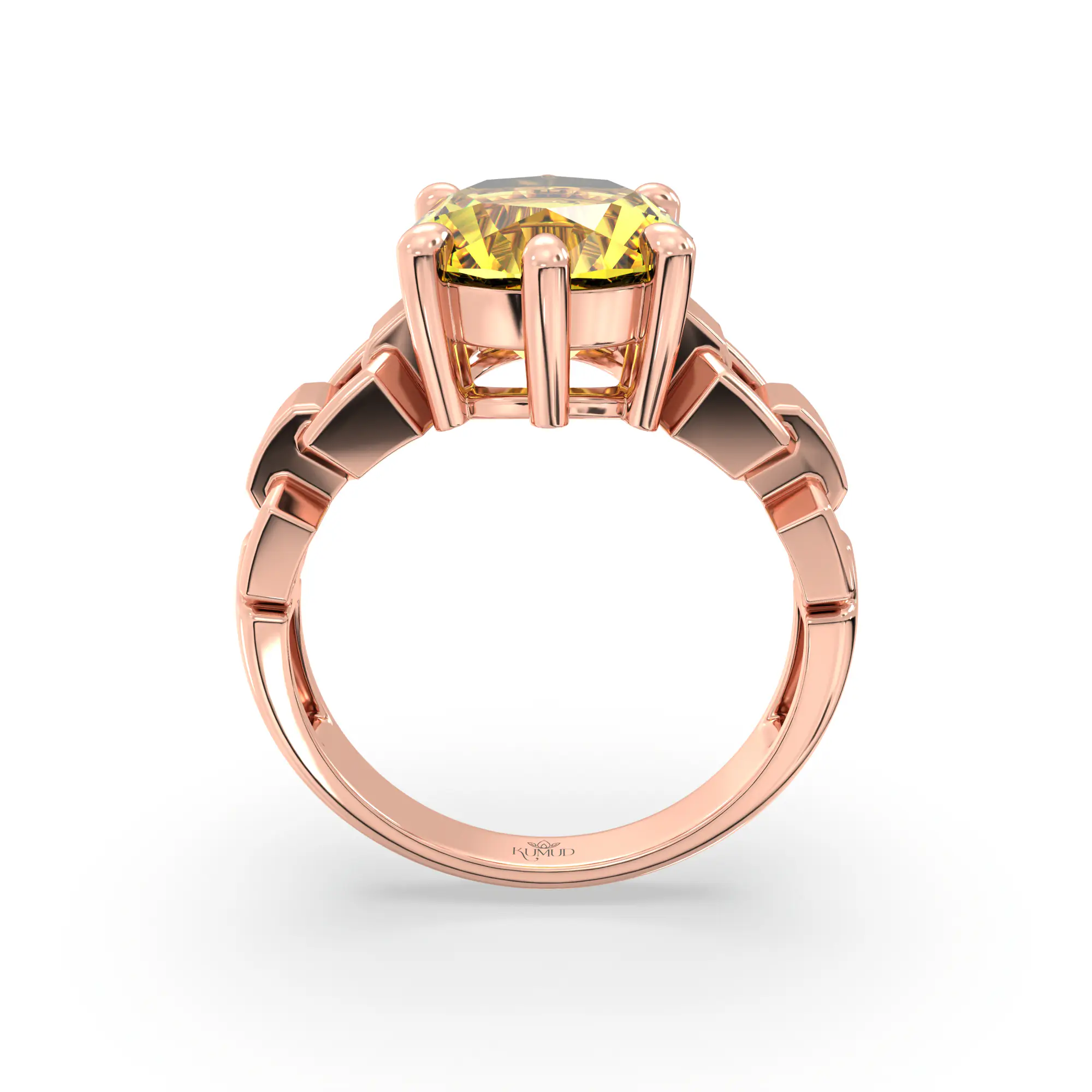Yellow Sapphire (Pukhraj) Ring for Women in 18K Rose Gold – Oval 9x8 mm, Prong Setting, 6 g (Design K17A-40) thumbnail