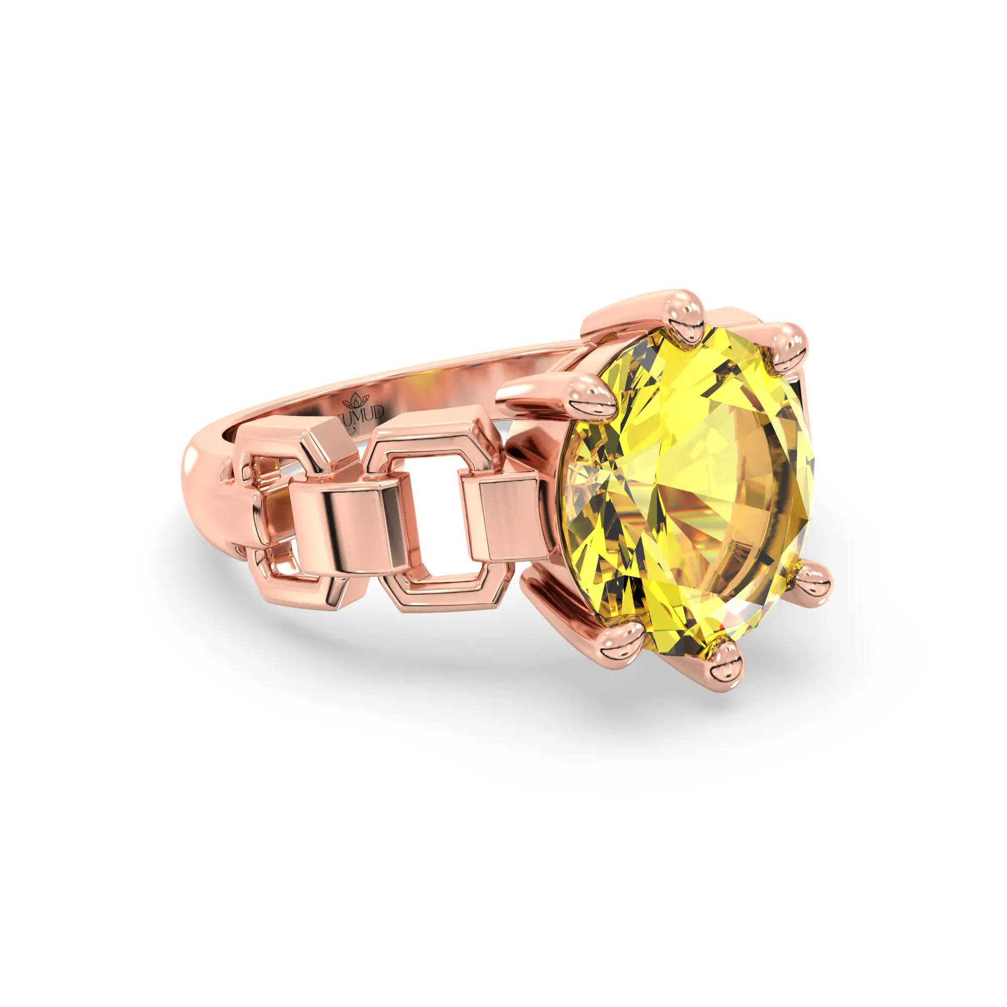 Yellow Sapphire (Pukhraj) Ring for Women in 18K Rose Gold – Oval 9x8 mm, Prong Setting, 6 g (Design K17A-40) thumbnail