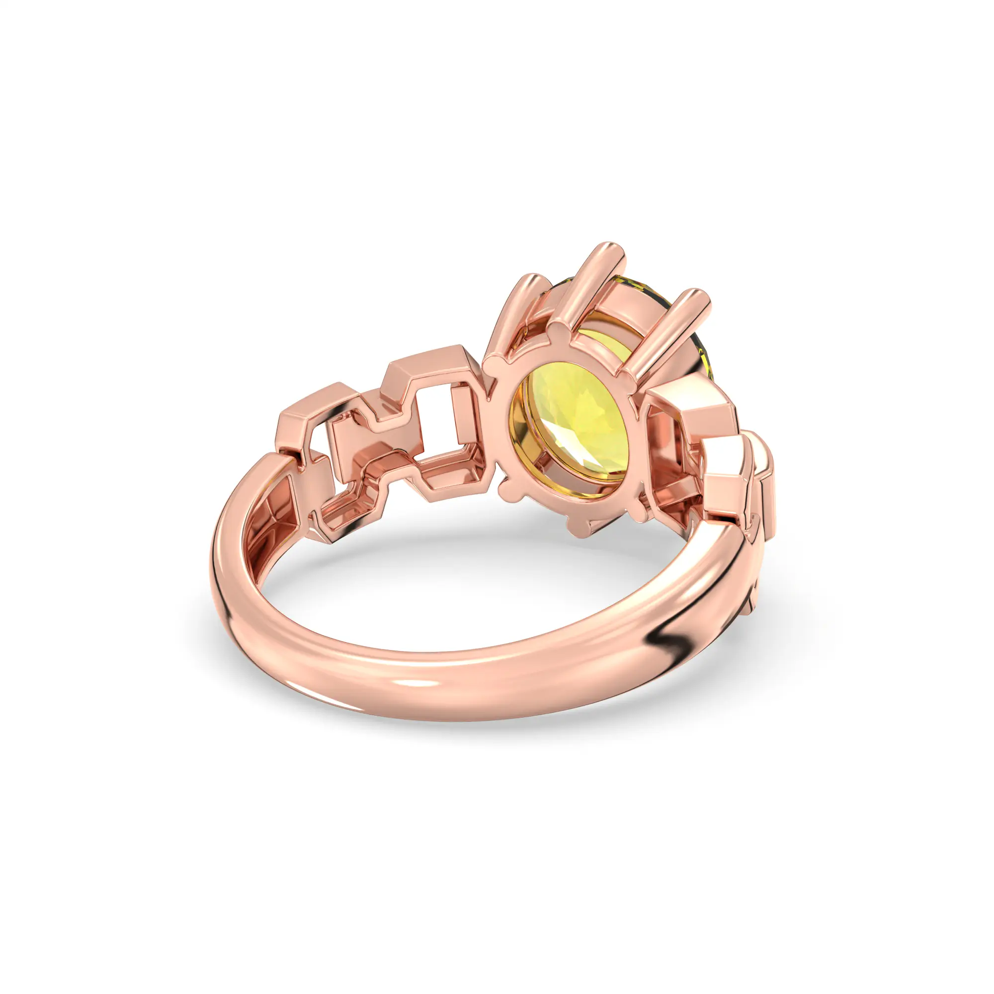Yellow Sapphire (Pukhraj) Ring for Women in 18K Rose Gold – Oval 9x8 mm, Prong Setting, 6 g (Design K17A-40) thumbnail