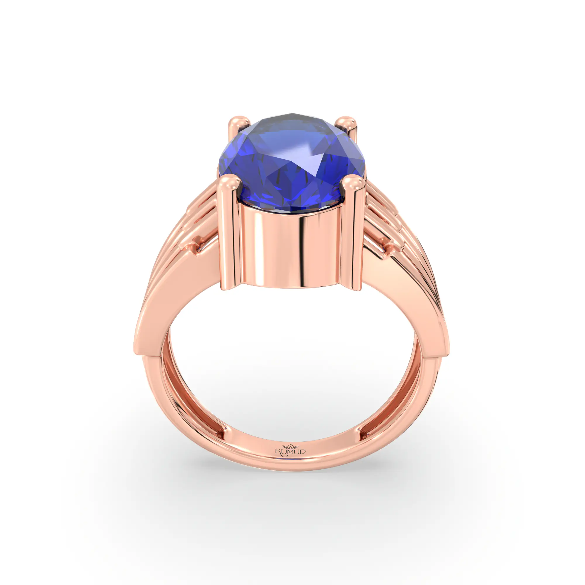 Blue Sapphire (Neelam) Ring for Women in 18K Rose Gold – Oval 13x8 mm, Prong Setting, 5 g (Design K17B-1) thumbnail